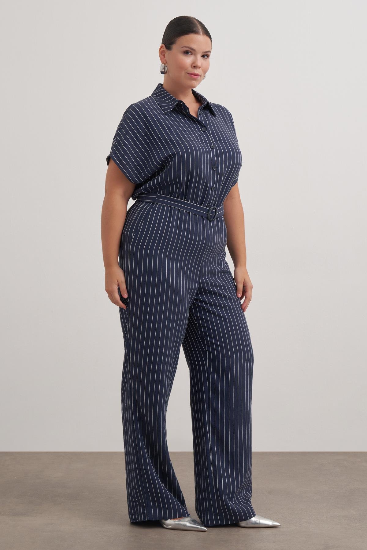 Myline-Cep Detaylı Kemerli Tulum-Büyük Beden Tulum-149464