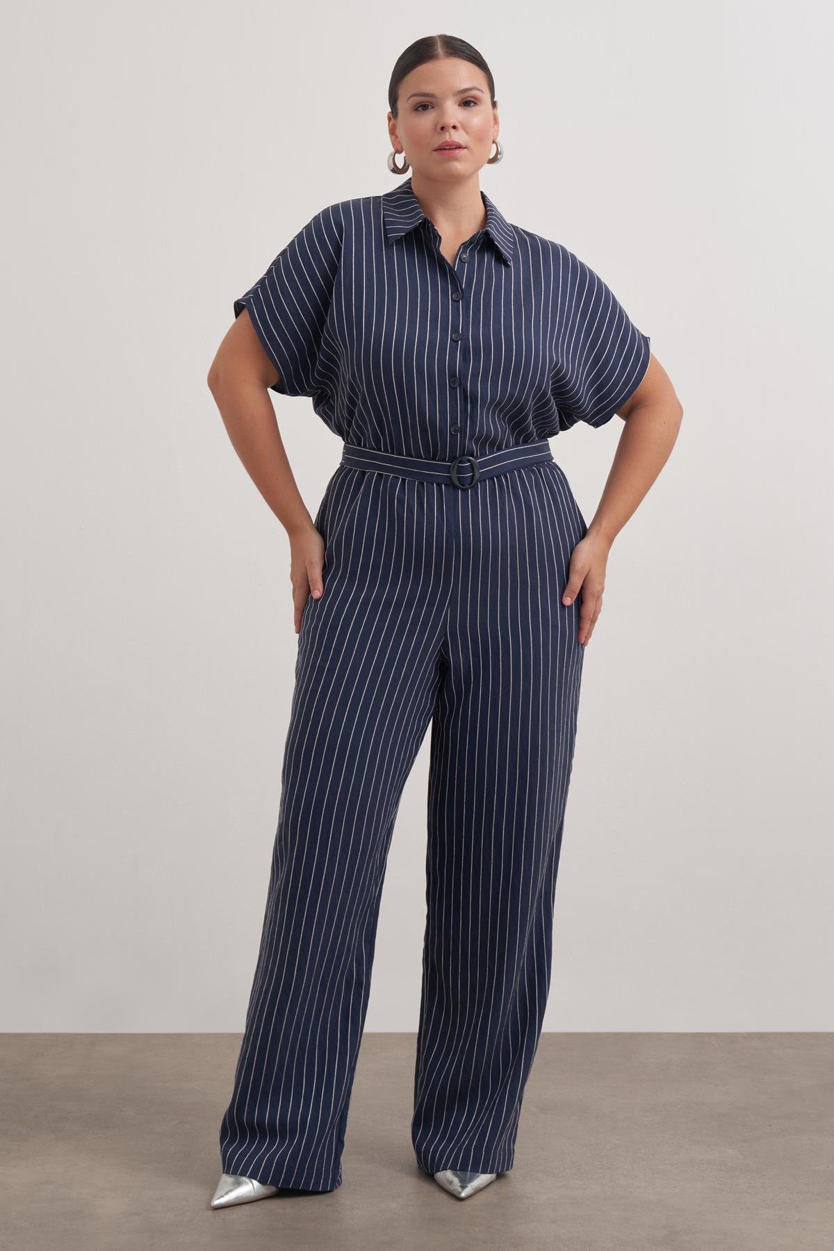 Myline-Cep Detaylı Kemerli Tulum-Büyük Beden Tulum-149464