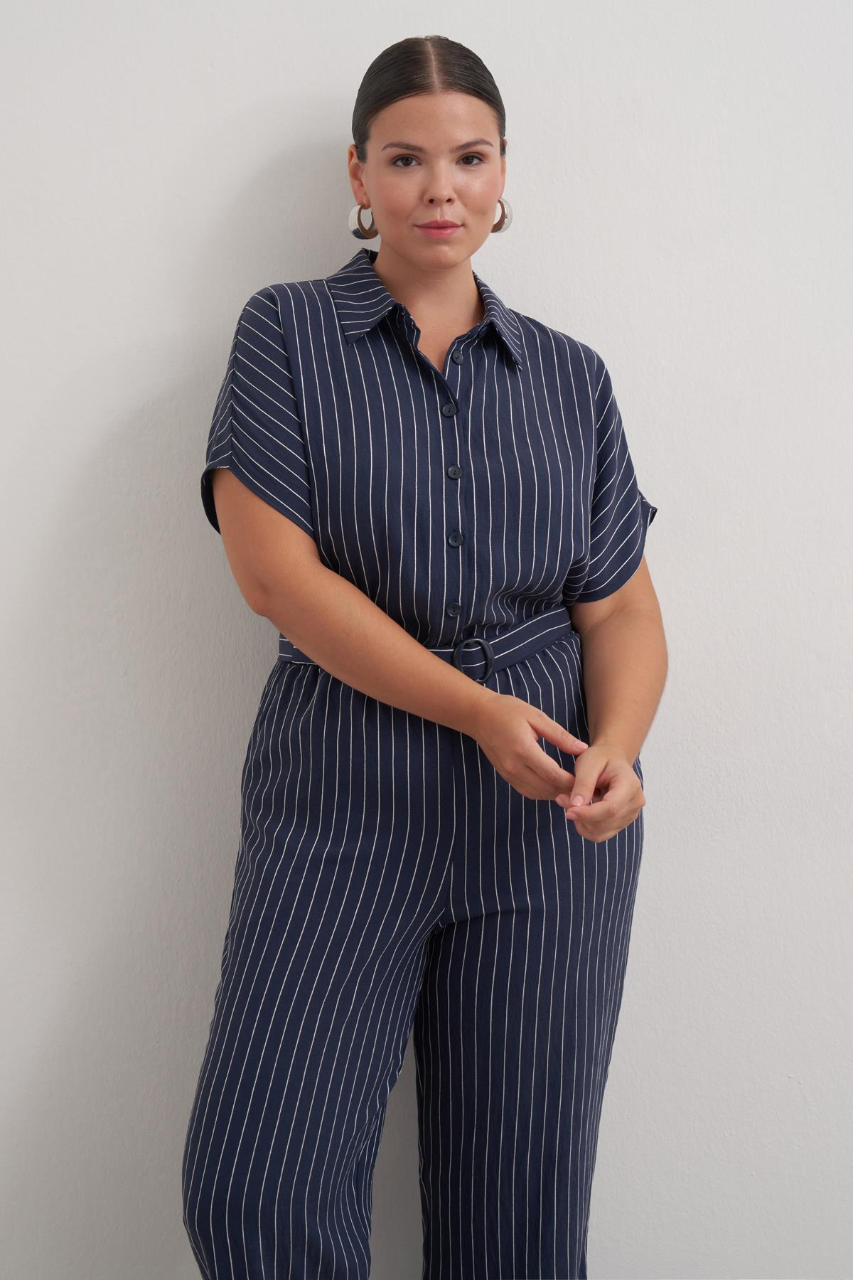 Myline-Cep Detaylı Kemerli Tulum-Büyük Beden Tulum-149464