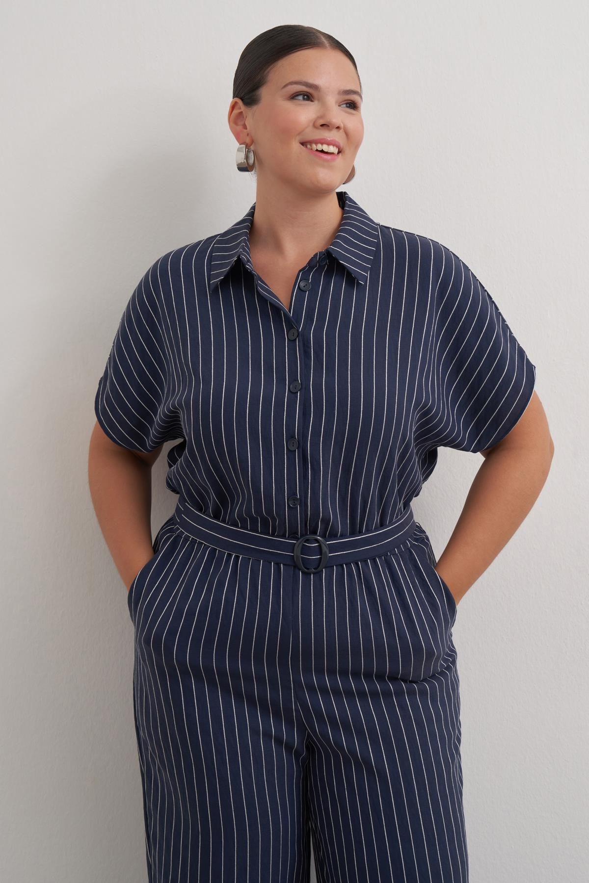 Myline-Cep Detaylı Kemerli Tulum-Büyük Beden Tulum-149464