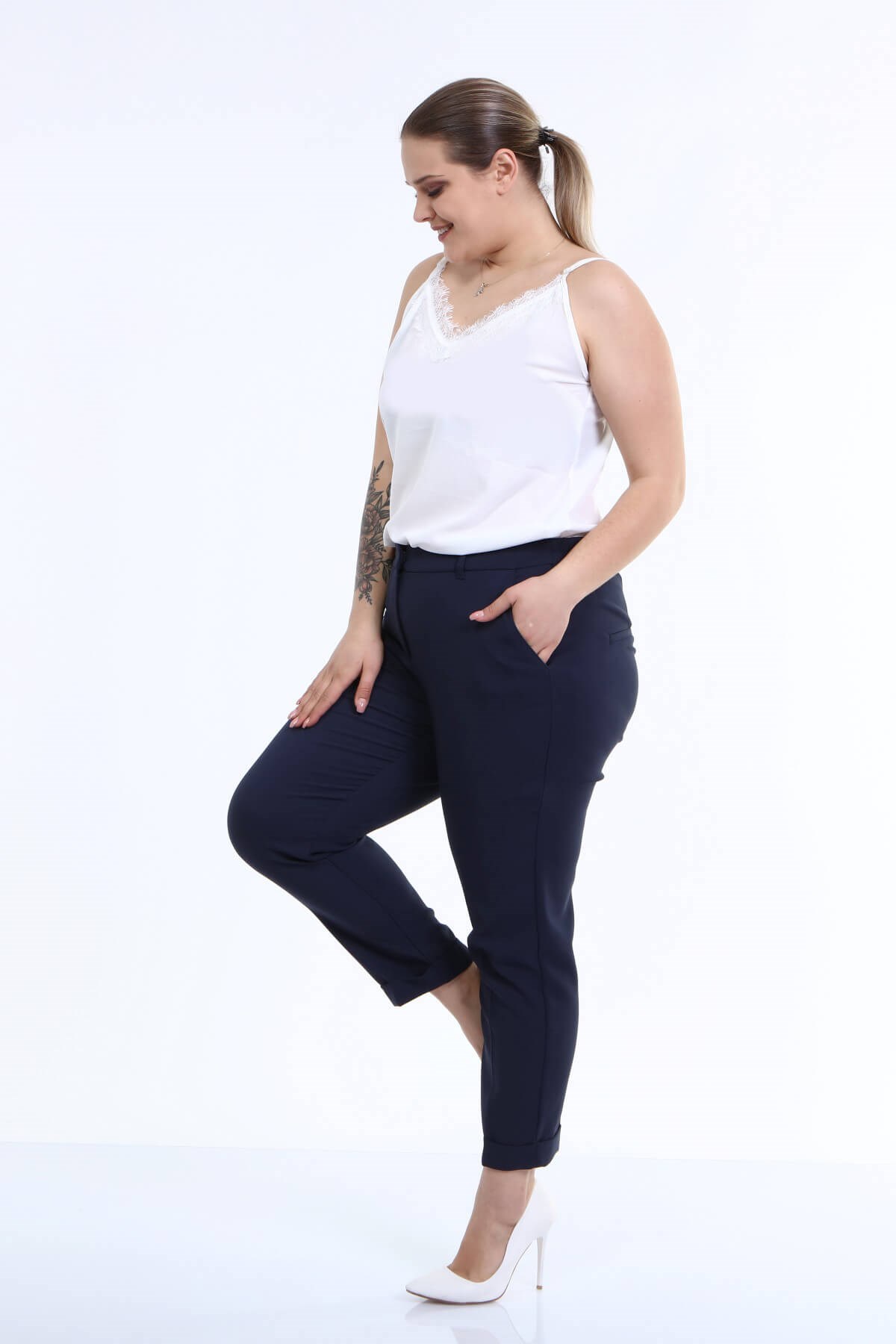 Myline-Cep Detaylı Slim Fit Klasik Pantolon-Büyük Beden Pantolon-46018