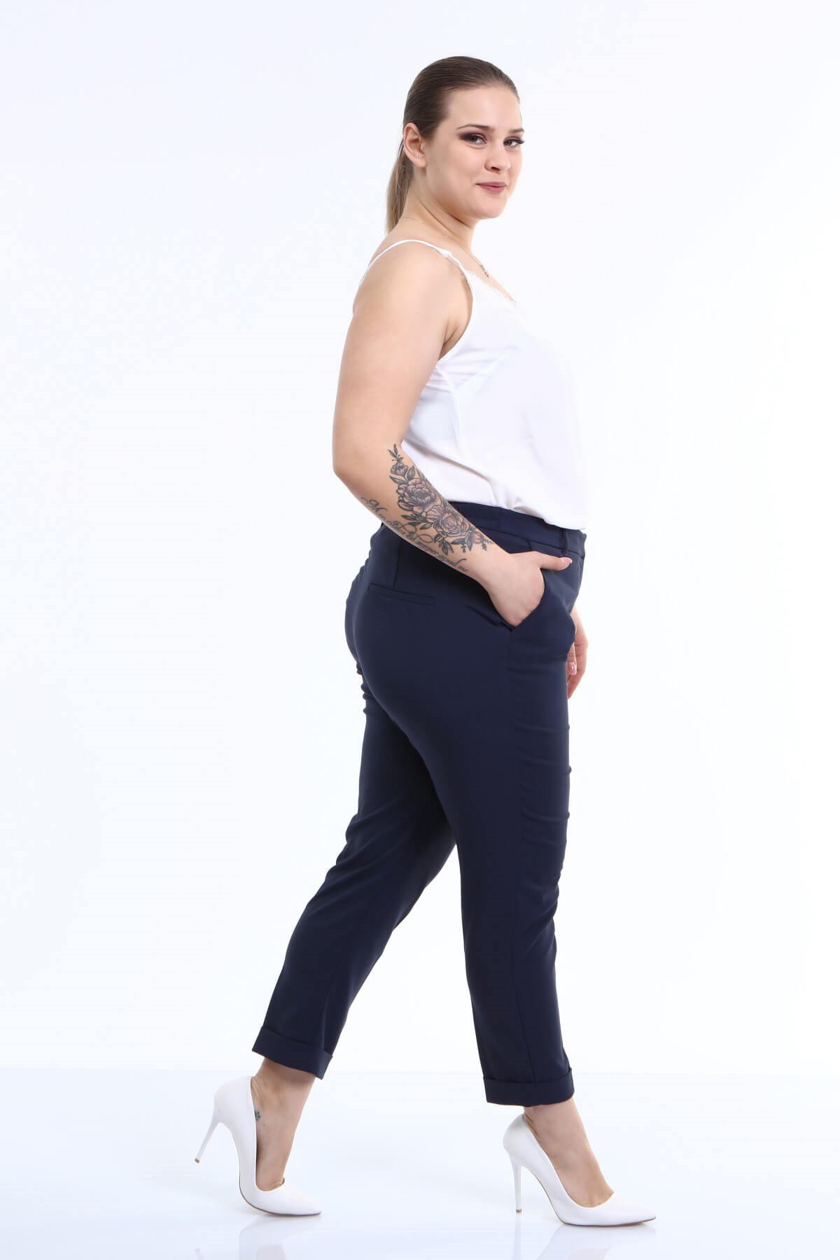 Myline-Cep Detaylı Slim Fit Klasik Pantolon-Büyük Beden Pantolon-46018