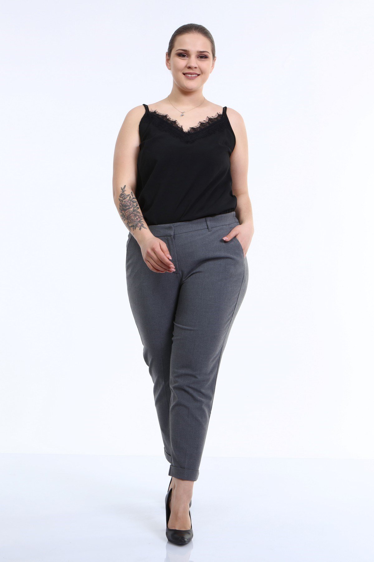 Myline-Cep Detaylı Slim Fit Klasik Pantolon-Büyük Beden Pantolon-66427