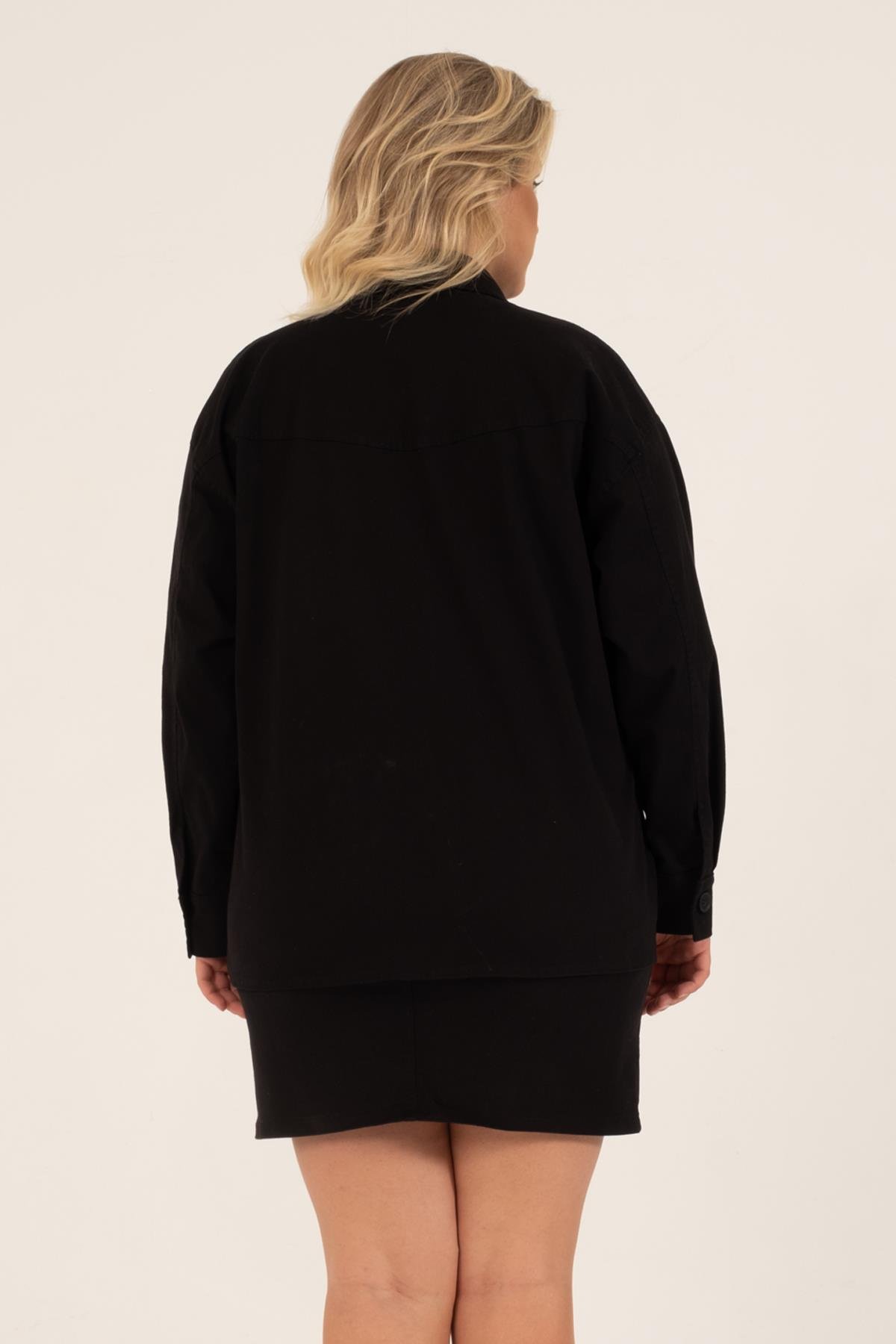 Myline-Cep Detaylı Zincirli İnce Ceket-Büyük Beden Ceket-118449