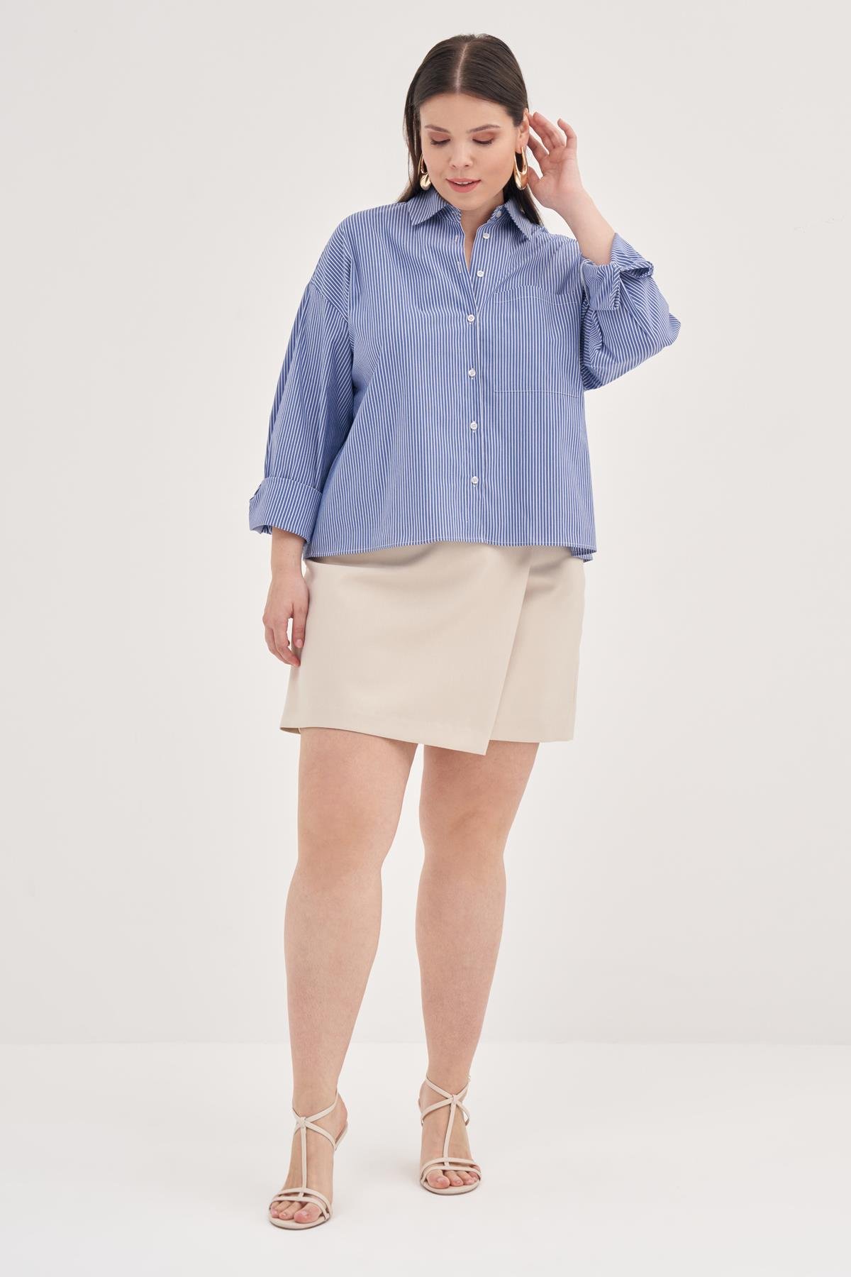 Myline-Cepli Crop Gömlek-Büyük Beden Gömlek-129004