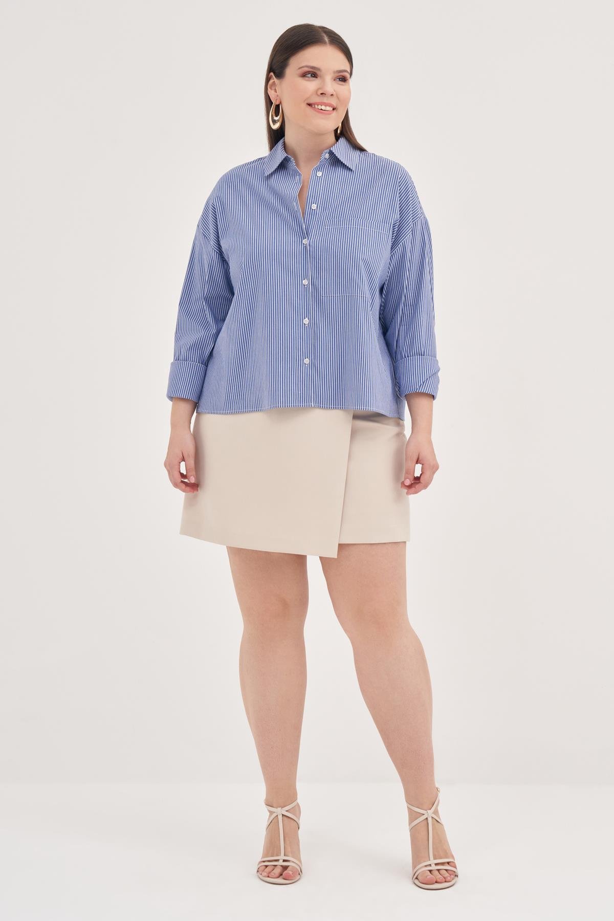 Myline-Cepli Crop Gömlek-Büyük Beden Gömlek-129004