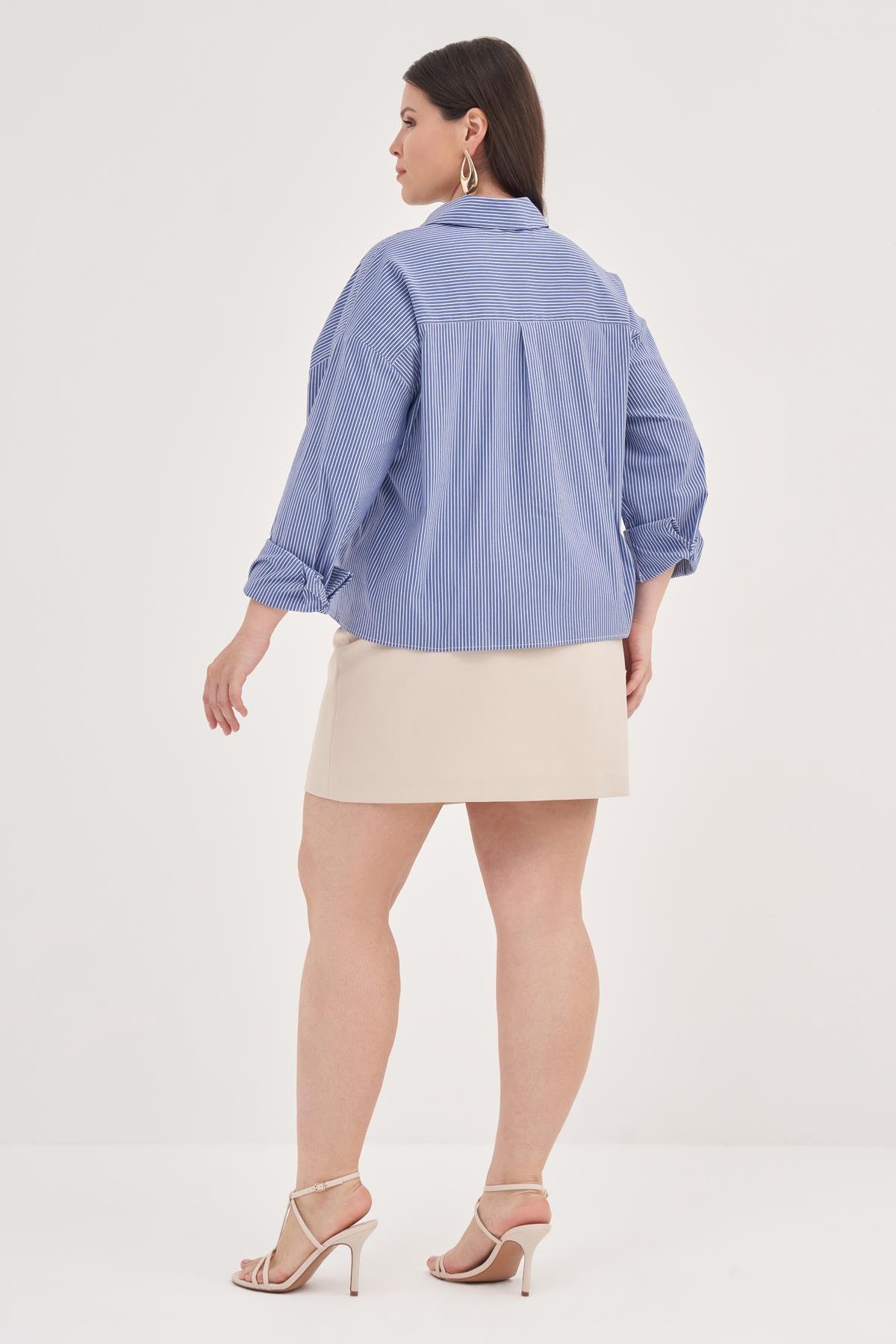 Myline-Cepli Crop Gömlek-Büyük Beden Gömlek-129004