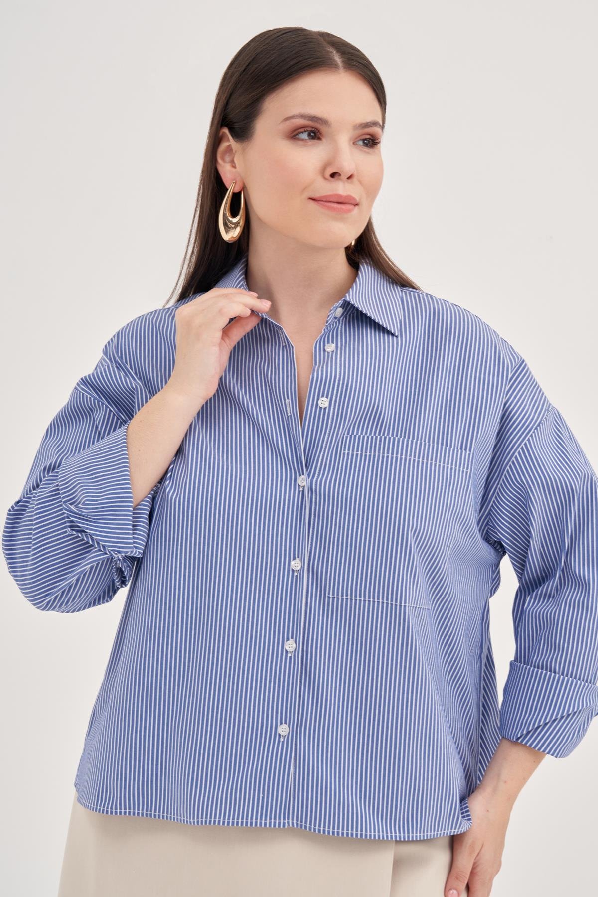 Myline-Cepli Crop Gömlek-Büyük Beden Gömlek-129004