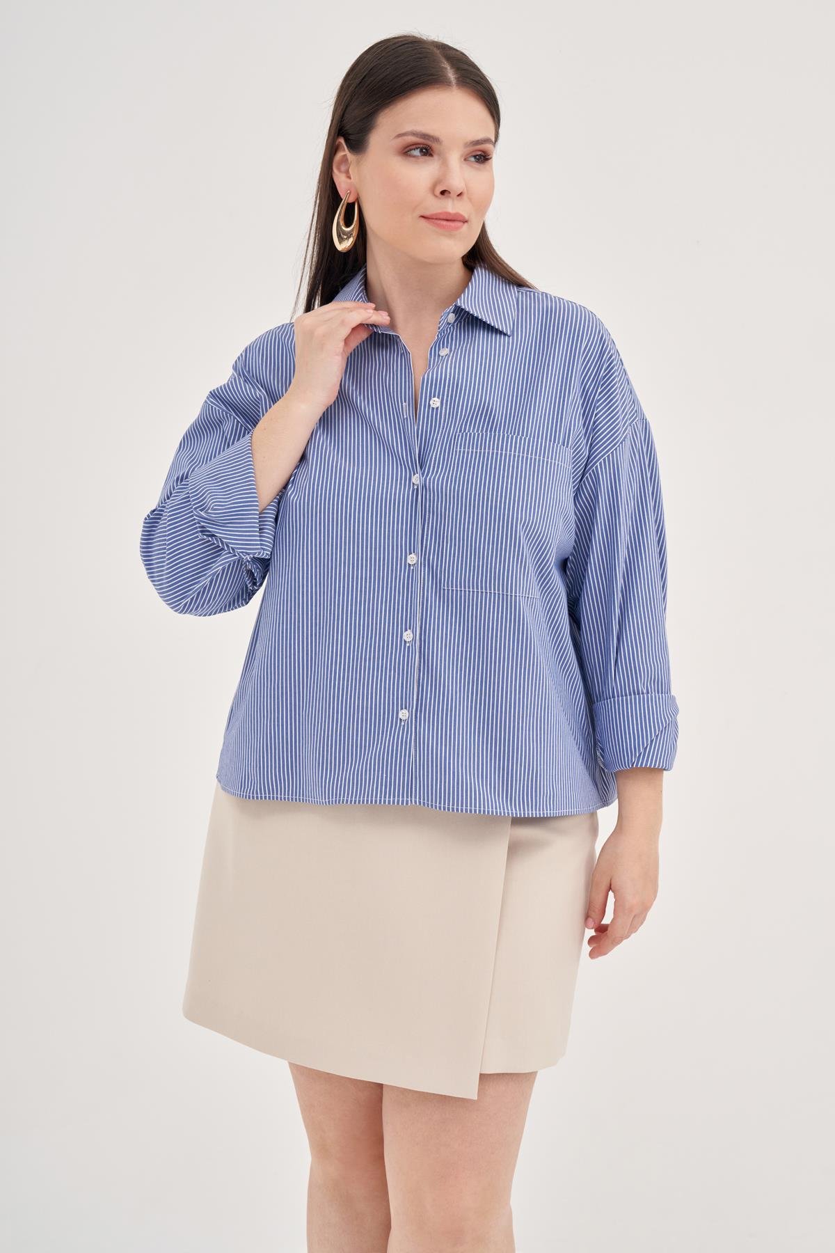 Myline-Cepli Crop Gömlek-Büyük Beden Gömlek-129004