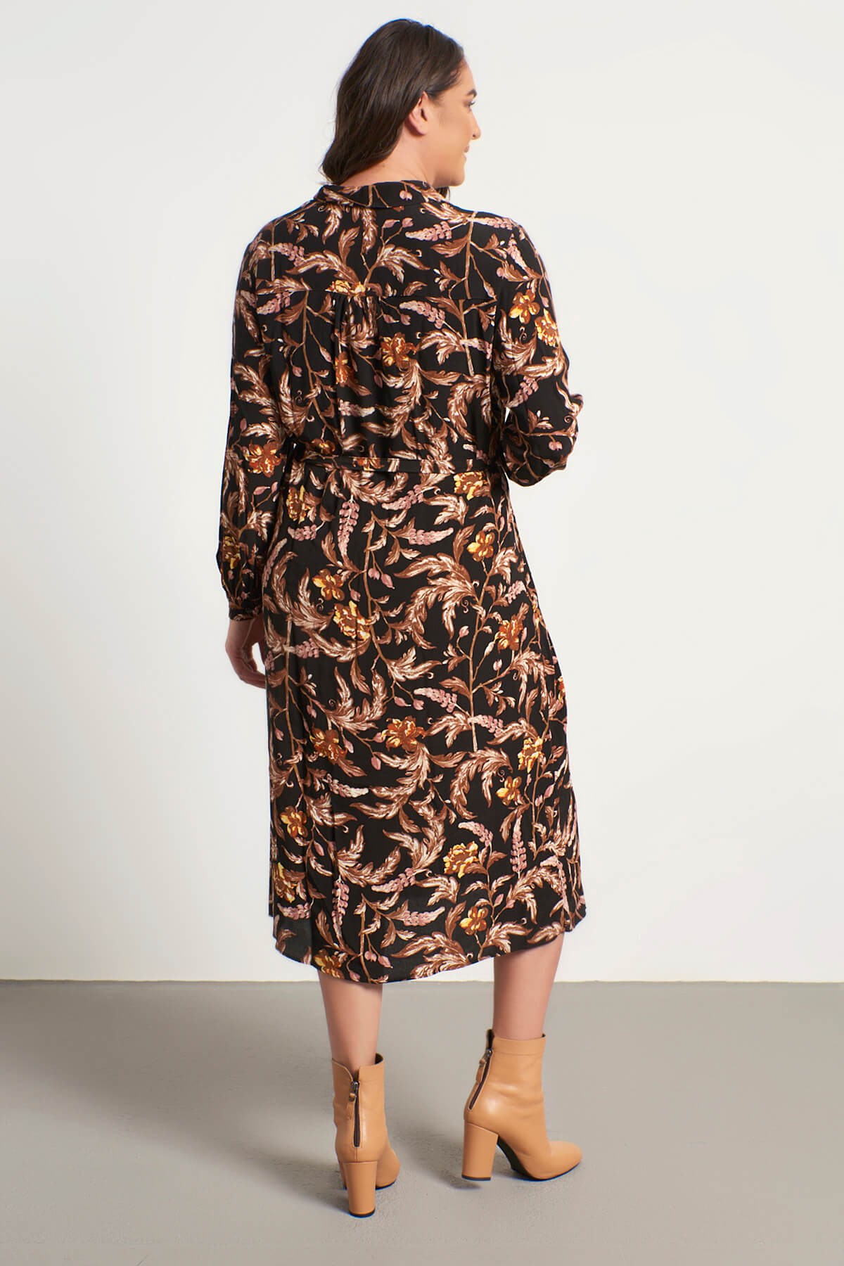 Myline-Cepli Kuşaklı Gömlek Elbise-Büyük Beden Günlük Elbiseler-56111