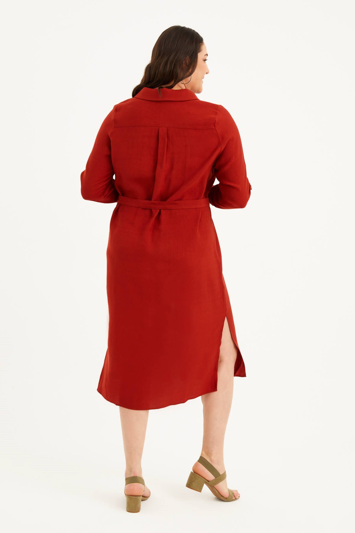 Myline-Cepli Kuşaklı Jakarlı Elbise-Büyük Beden Günlük Elbiseler-45457