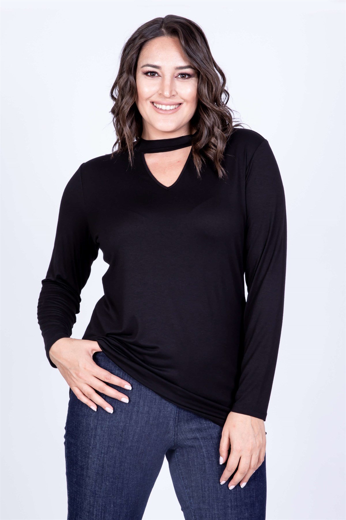 Myline-Çerçeve Detaylı Bluz-Büyük Beden Bluz-35133