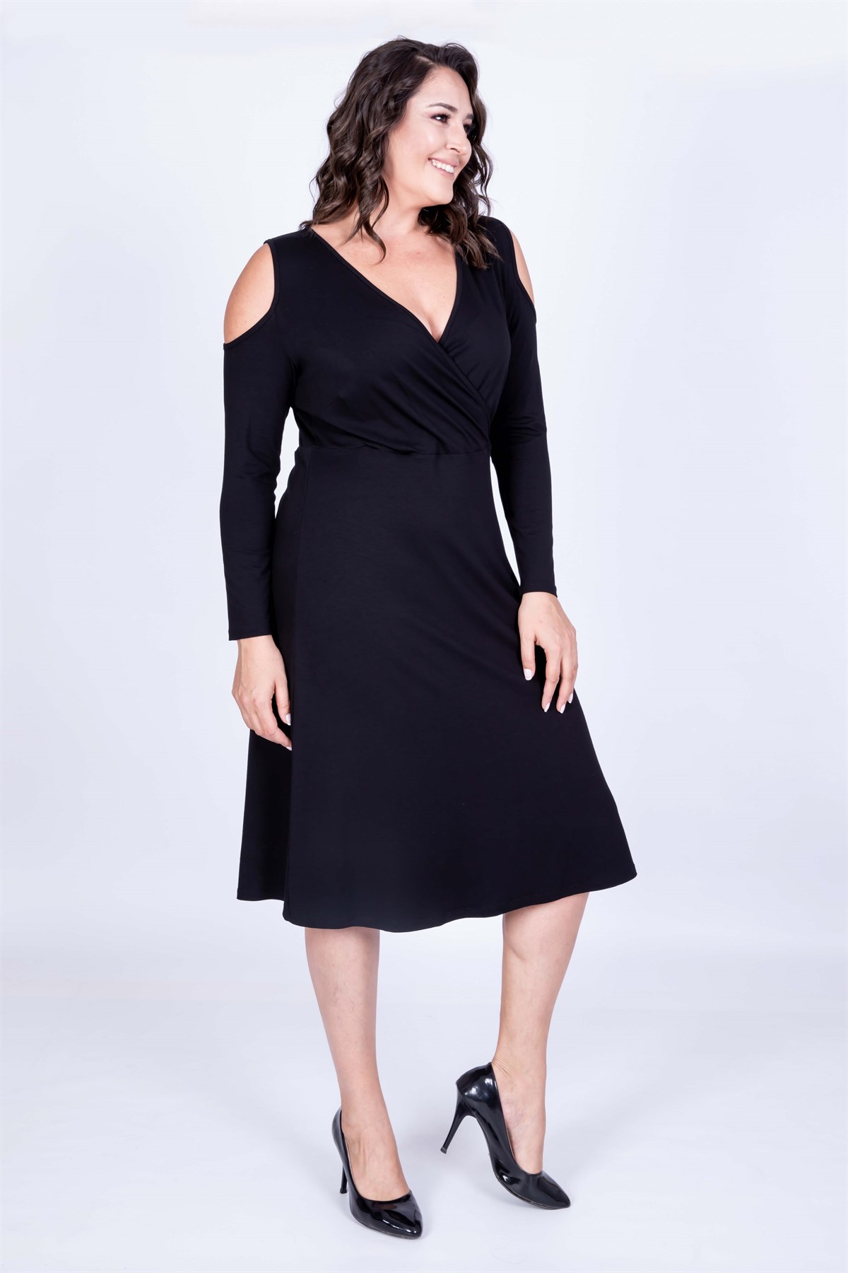 Myline-Çerçeve Kollu Anvelop Elbise-Büyük Beden Günlük Elbiseler-35081