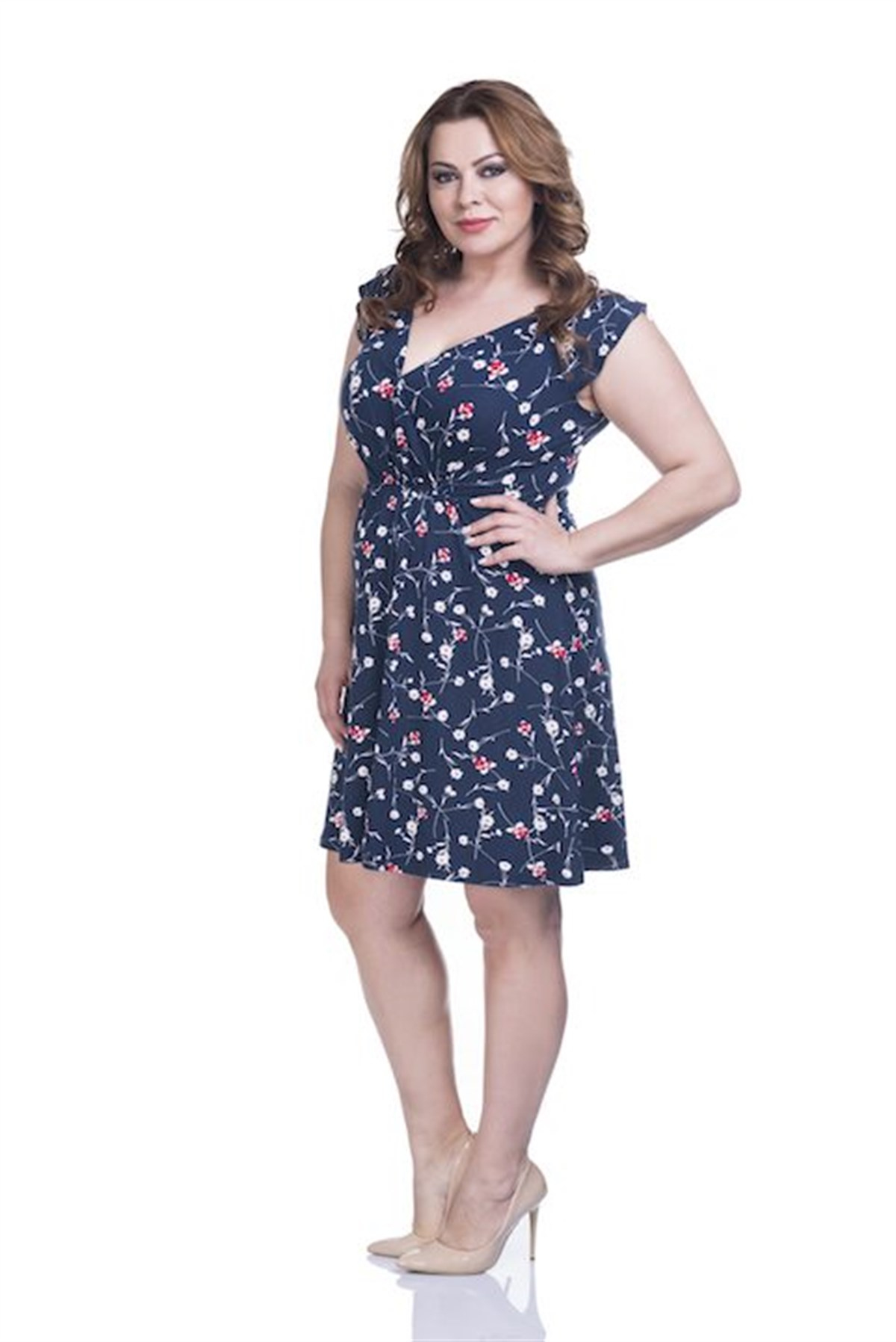 Myline-Çiçek Desenli Elbise-Büyük Beden Günlük Elbiseler-12426-m
