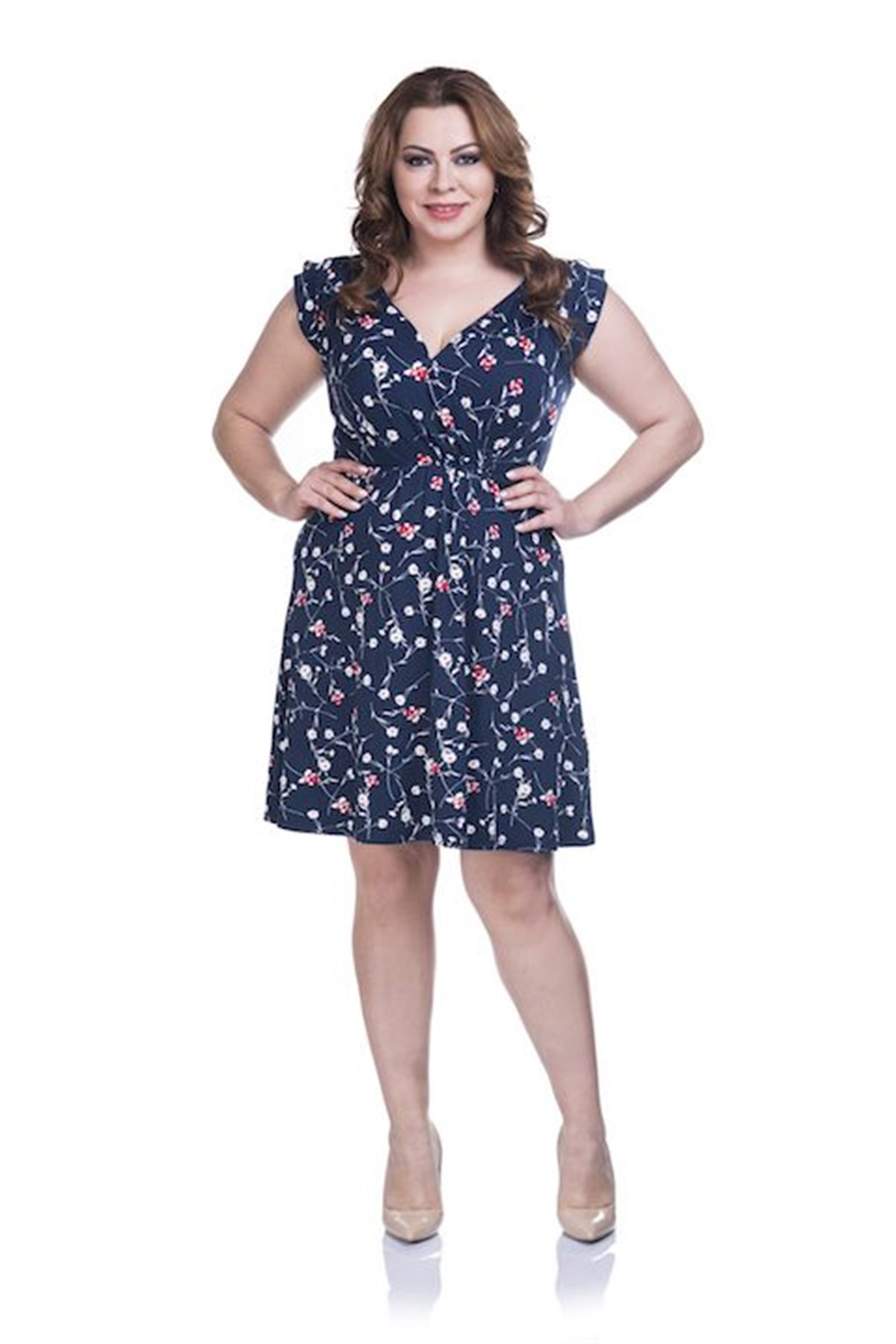 Myline-Çiçek Desenli Elbise-Büyük Beden Günlük Elbiseler-12426-m