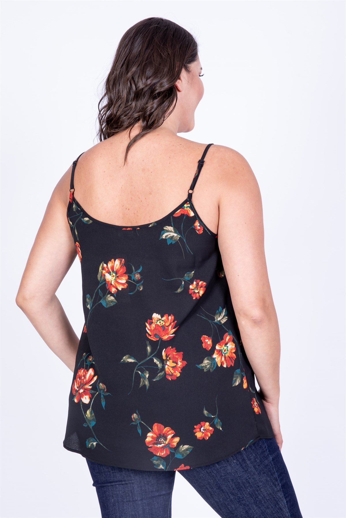 Myline-Çiçekli İp Askılı Dantelli Bluz-Büyük Beden Bluz-35036