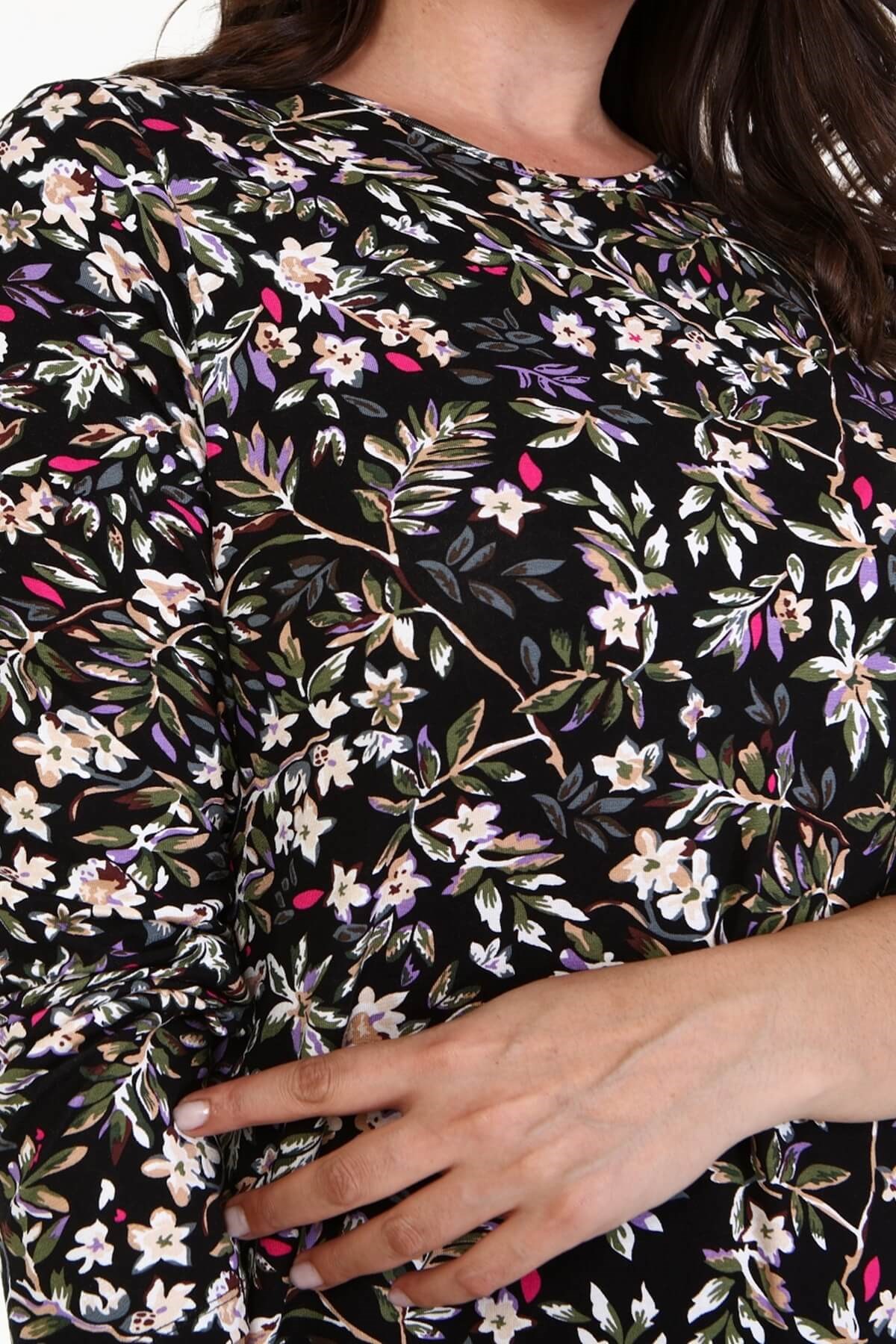 Myline-Çiçekli Penye Elbise-Büyük Beden Günlük Elbiseler-66998