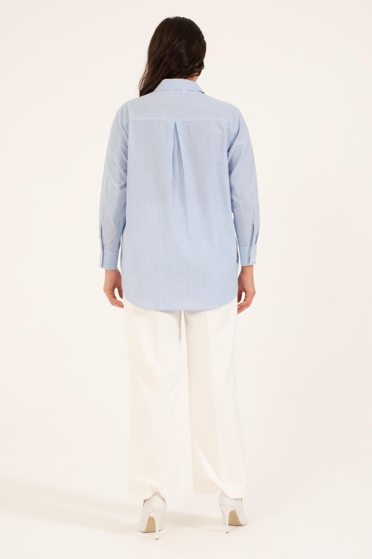 Myline-Çizgili Oversize Gömlek-Büyük Beden Gömlek-128730