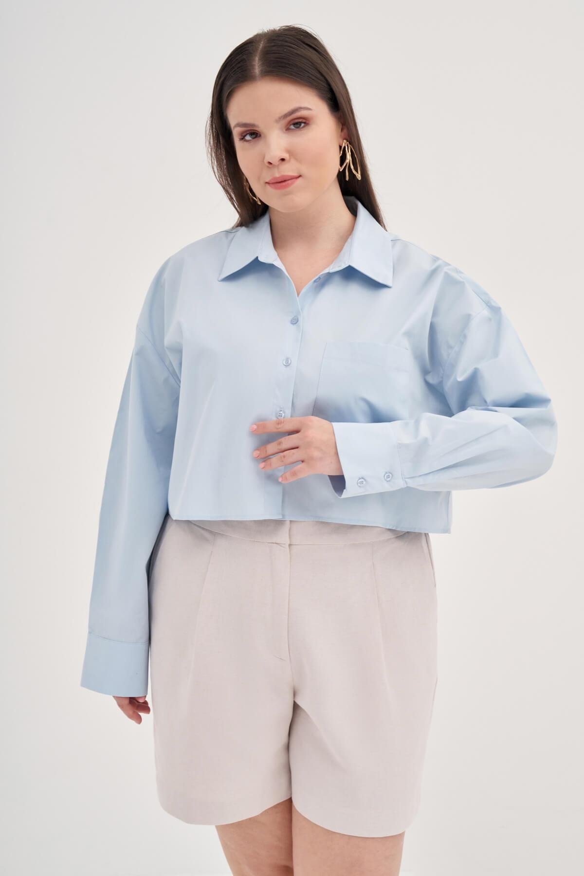 Myline-Crop Gömlek -Büyük Beden Gömlek-139151