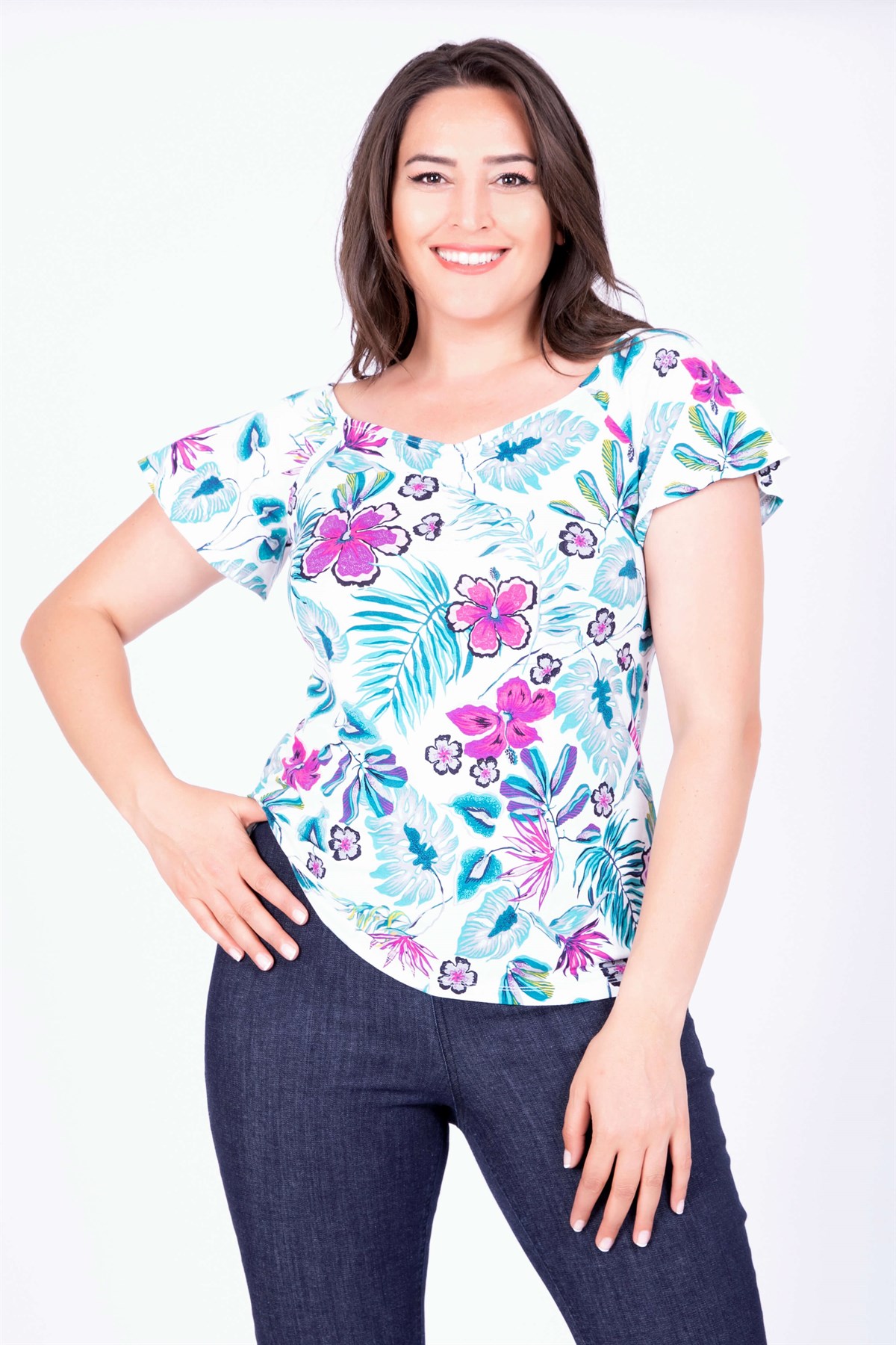 Myline-Damla Yaka Bluz-Büyük Beden Bluz-34741