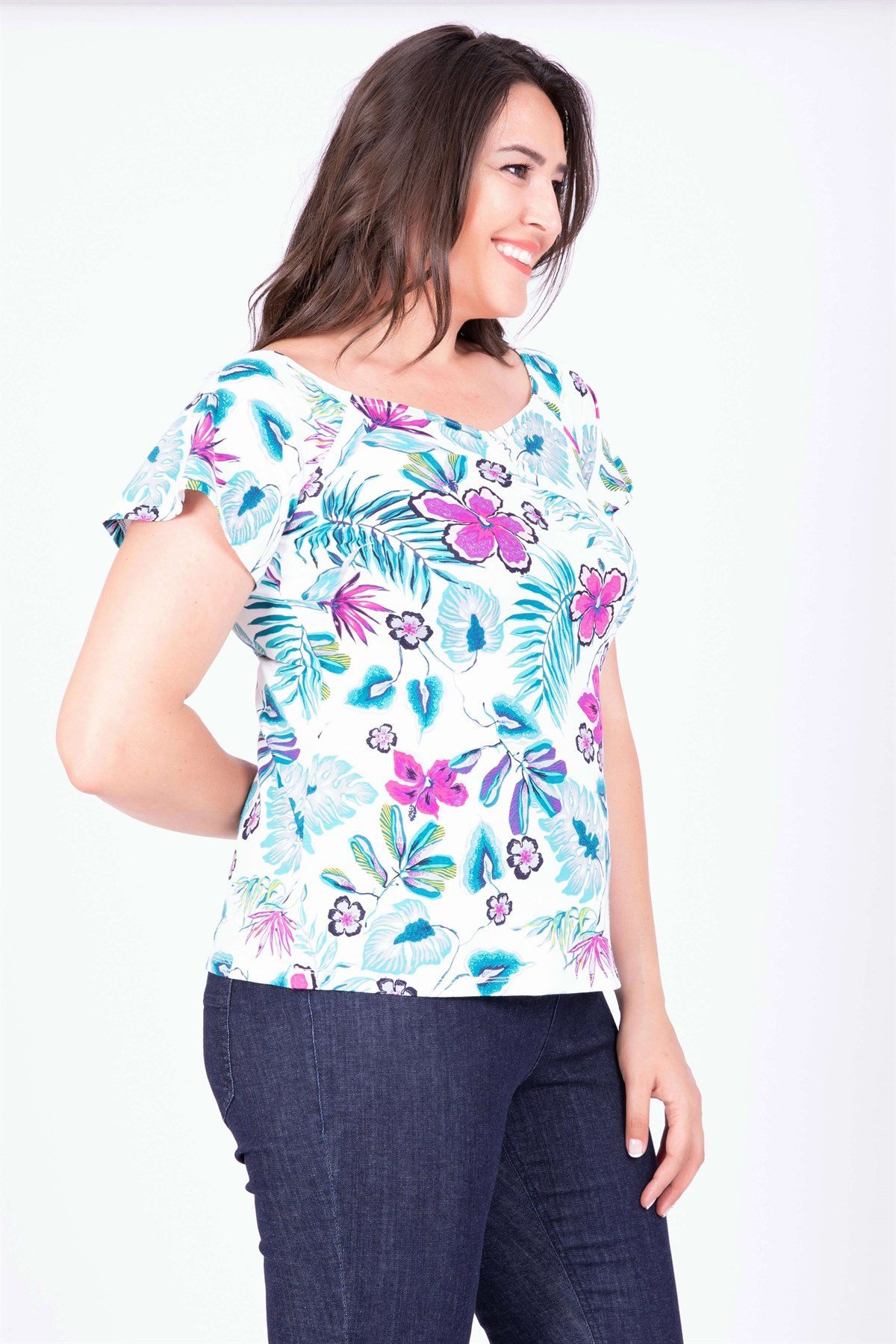 Myline-Damla Yaka Bluz-Büyük Beden Bluz-34741