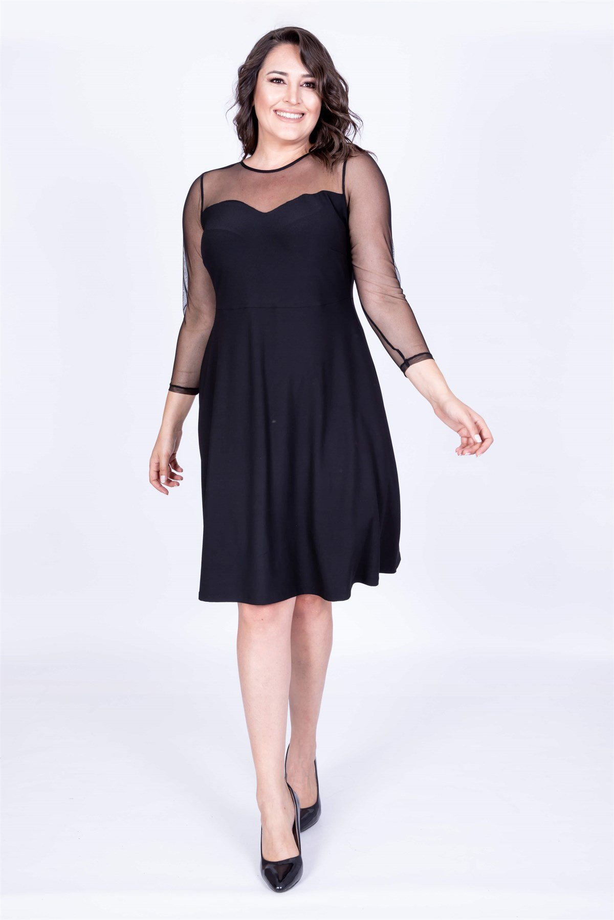 Myline-Damla Yaka Elbise File Garnili-Büyük Beden Abiye Elbise-35130