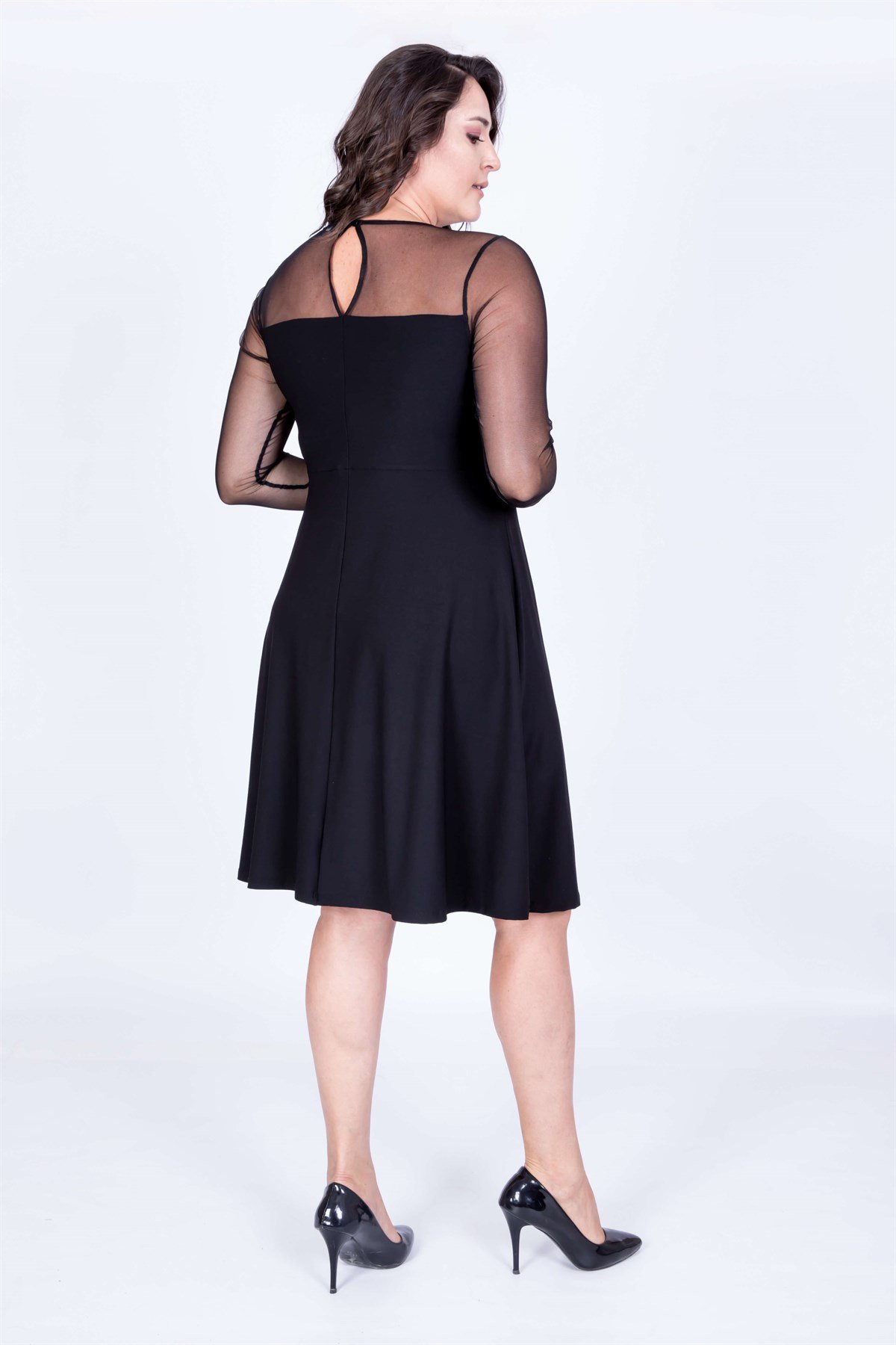 Myline-Damla Yaka Elbise File Garnili-Büyük Beden Abiye Elbise-35130