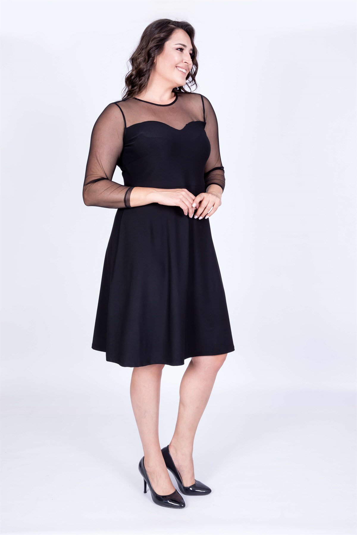 Myline-Damla Yaka Elbise File Garnili-Büyük Beden Abiye Elbise-35130