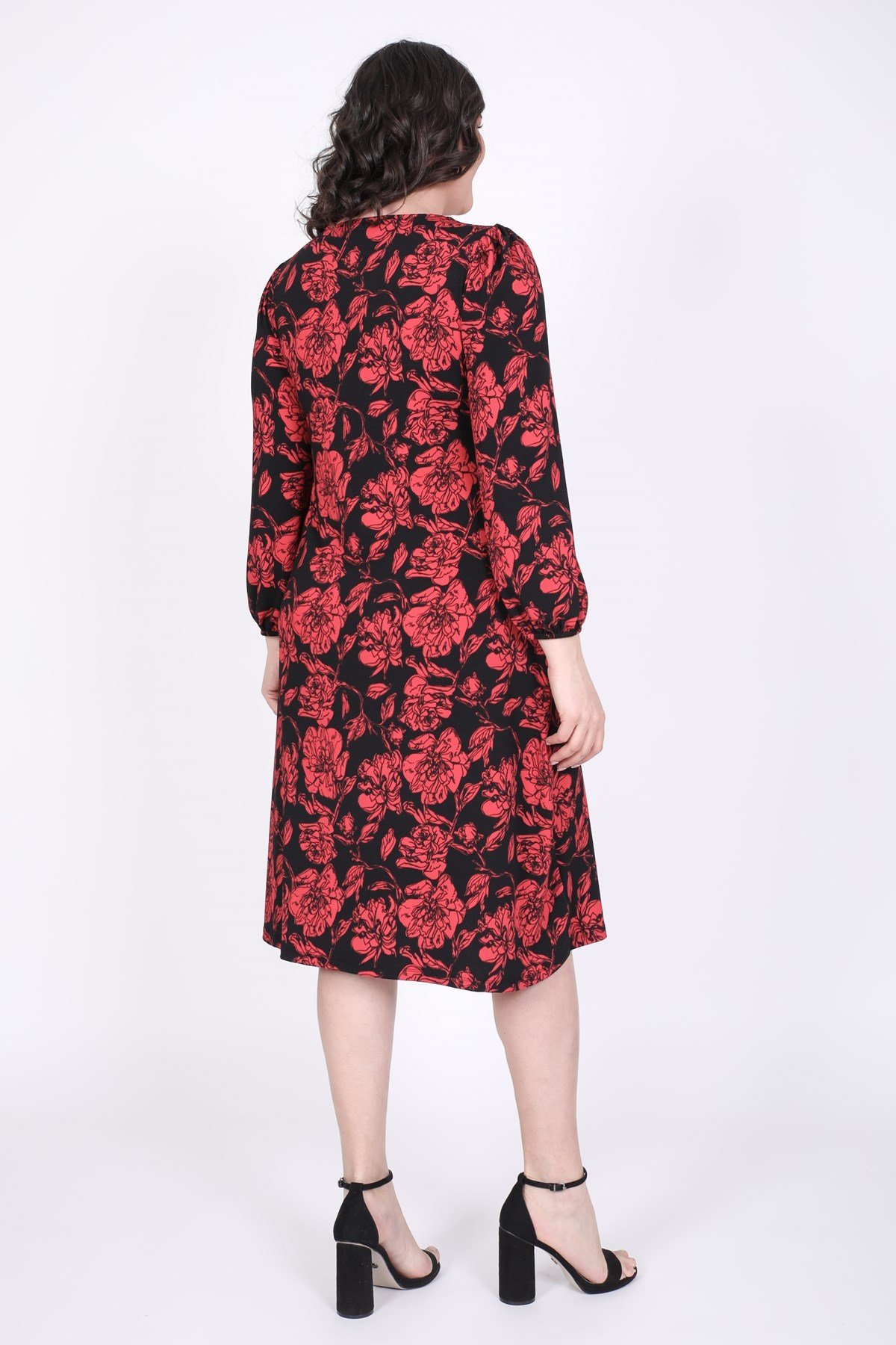 Myline-Damla Yaka Prenses Kol Elbise-Büyük Beden Günlük Elbiseler-35334