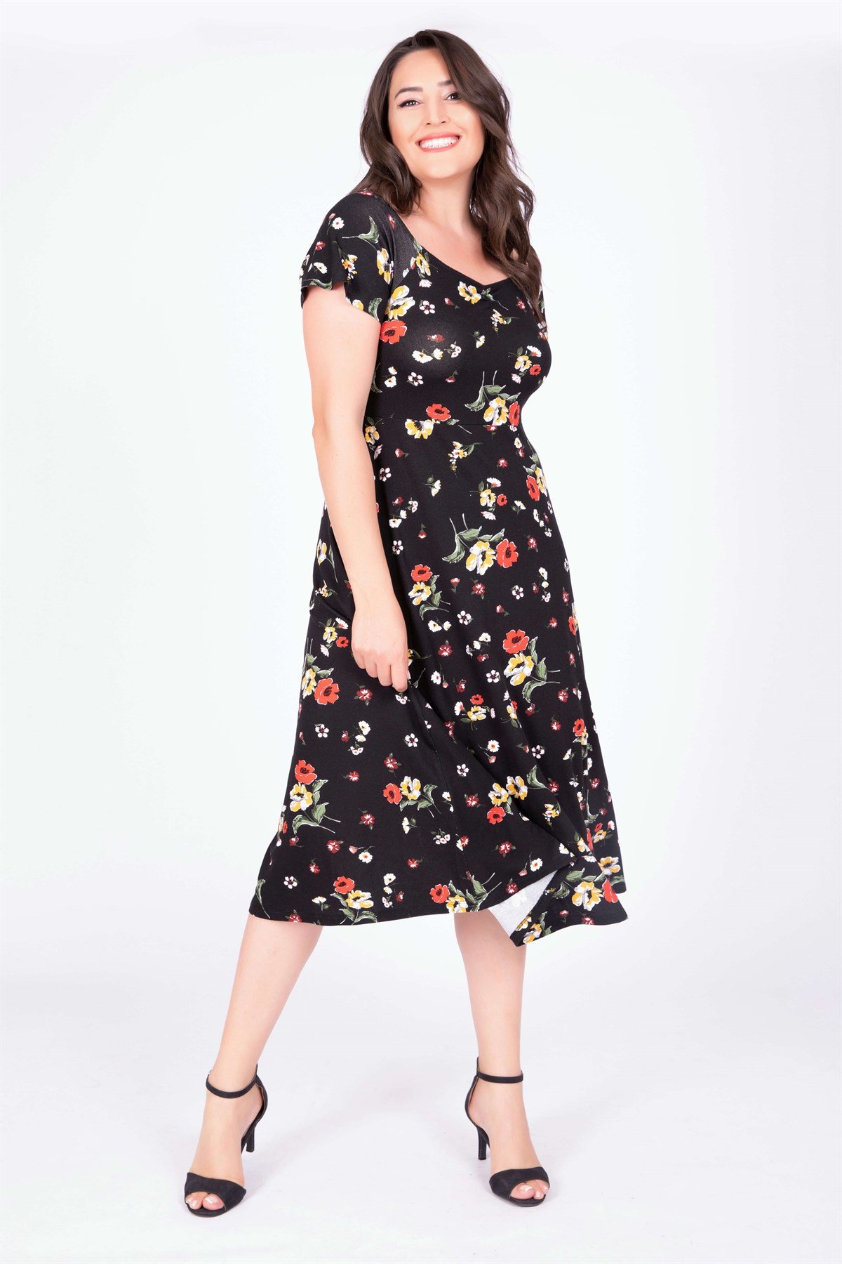 Myline-Damla Yaka Uzun Elbise-Büyük Beden Günlük Elbiseler-34740