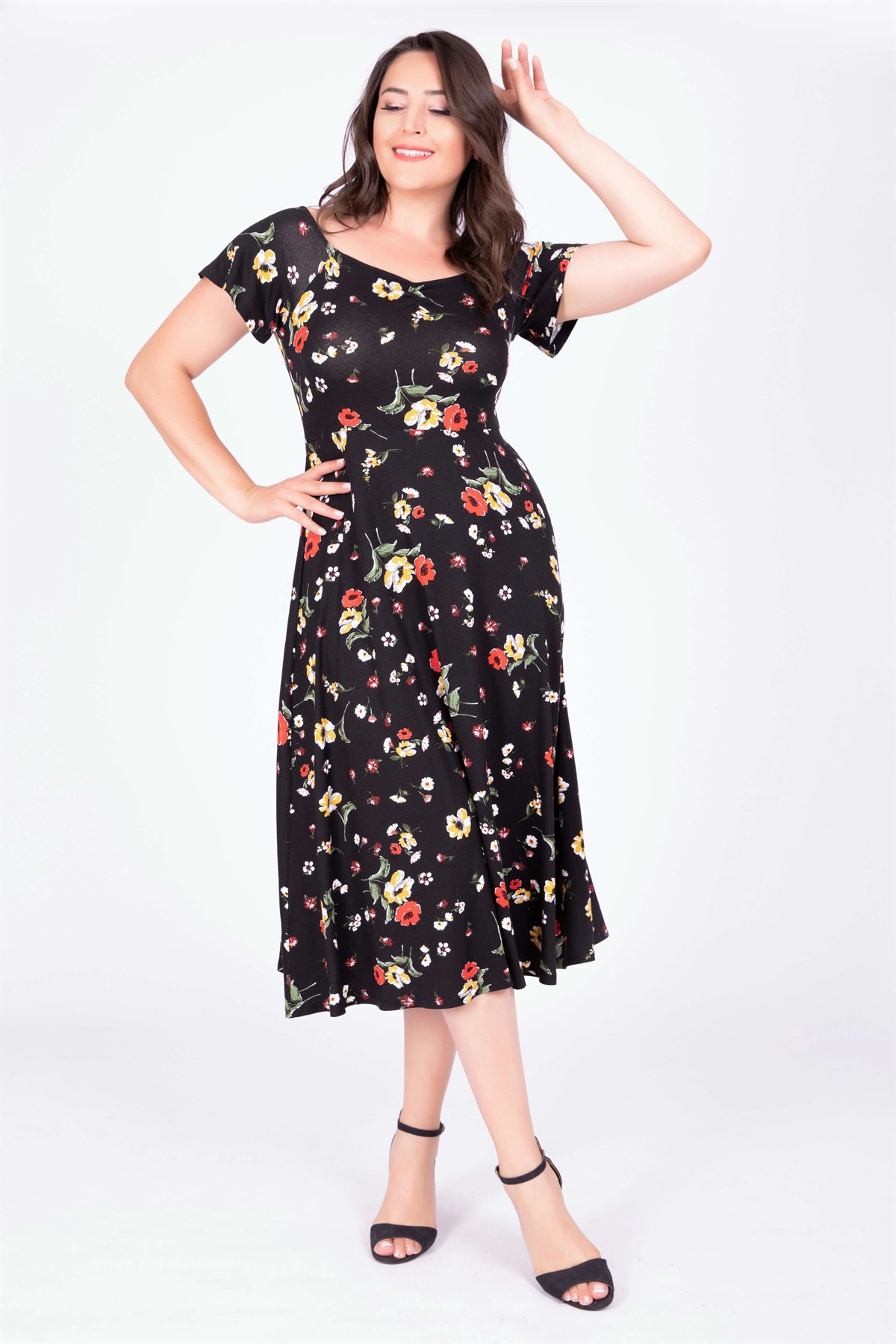 Myline-Damla Yaka Uzun Elbise-Büyük Beden Günlük Elbiseler-34740