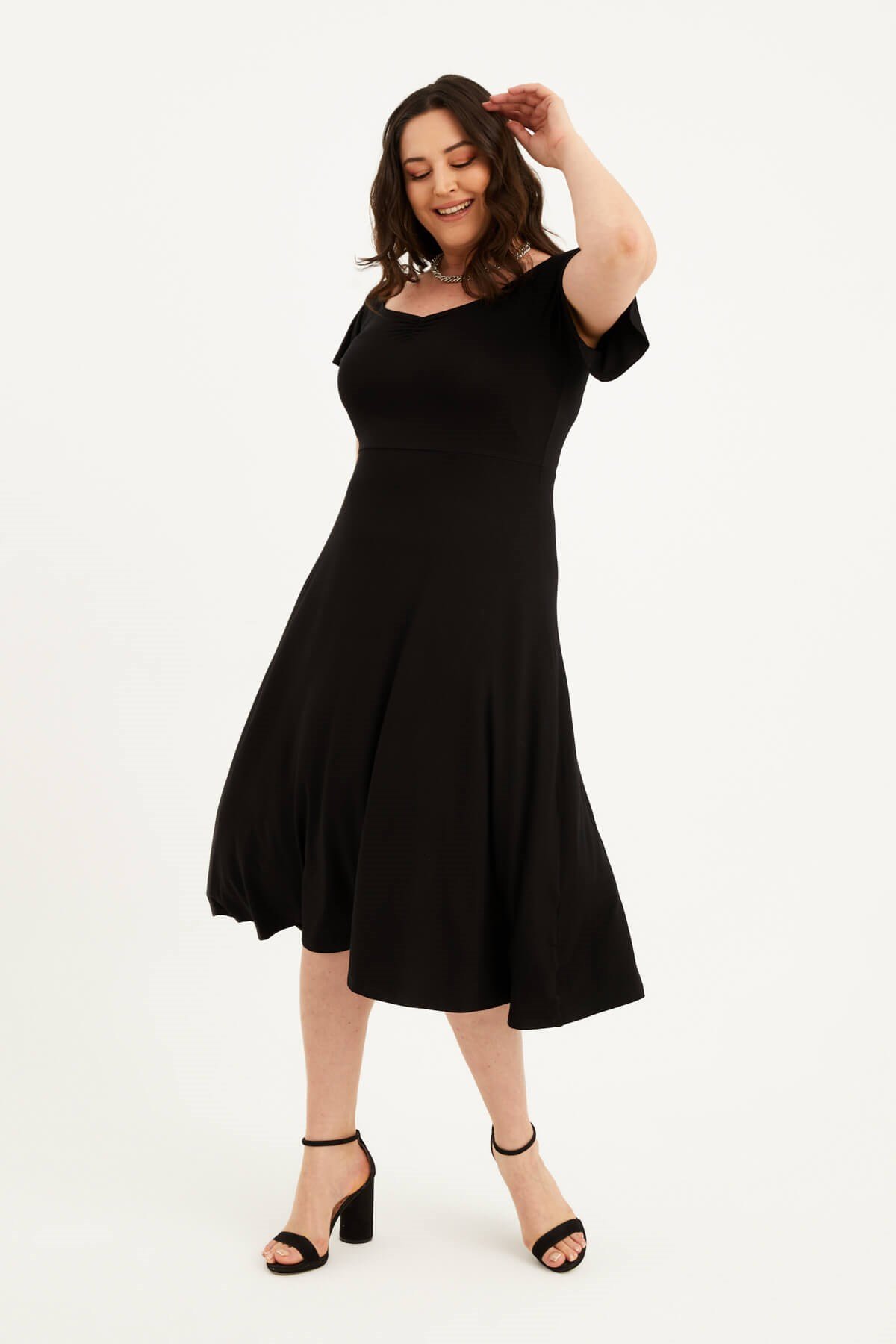 Myline-Damla Yaka Uzun Elbise-Büyük Beden Günlük Elbiseler-77392