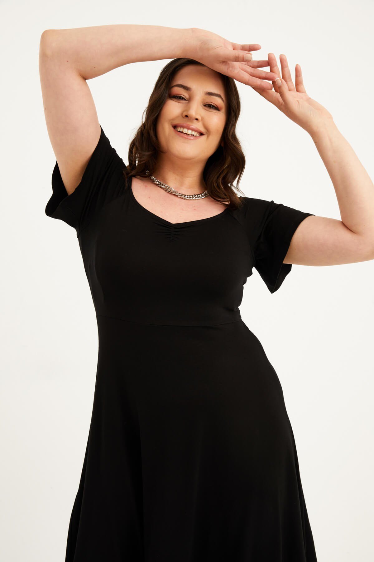 Myline-Damla Yaka Uzun Elbise-Büyük Beden Günlük Elbiseler-77392