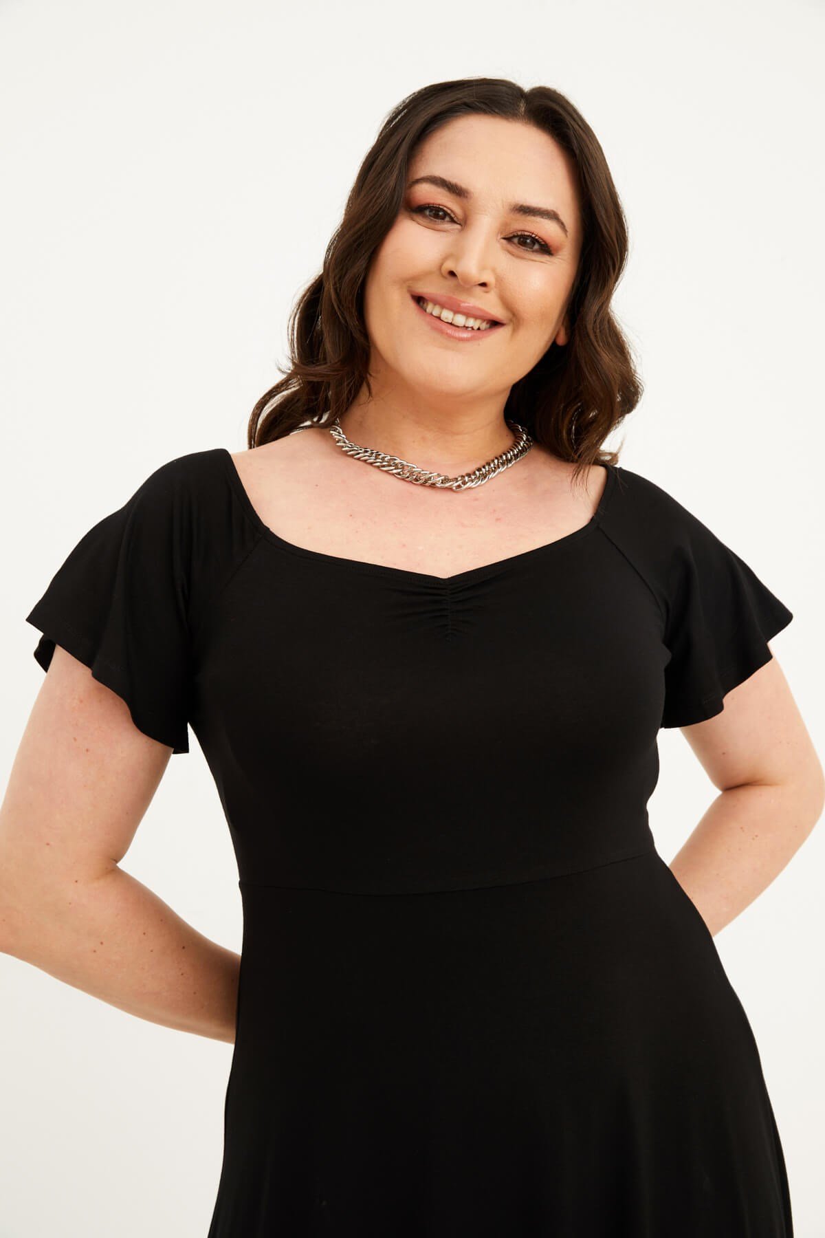 Myline-Damla Yaka Uzun Elbise-Büyük Beden Günlük Elbiseler-77392