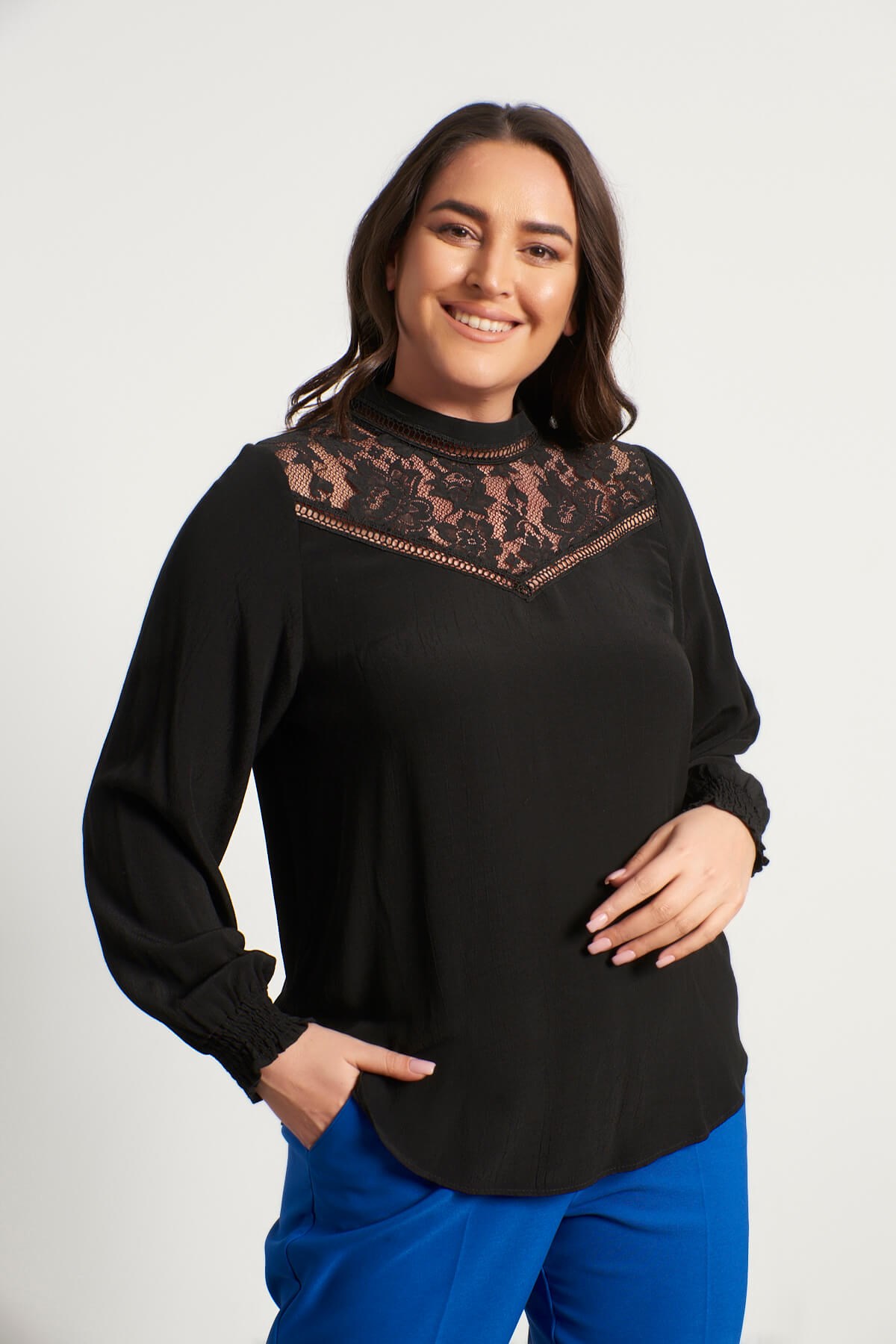 Myline-Dantel Detaylı Bluz-Büyük Beden Bluz-56061