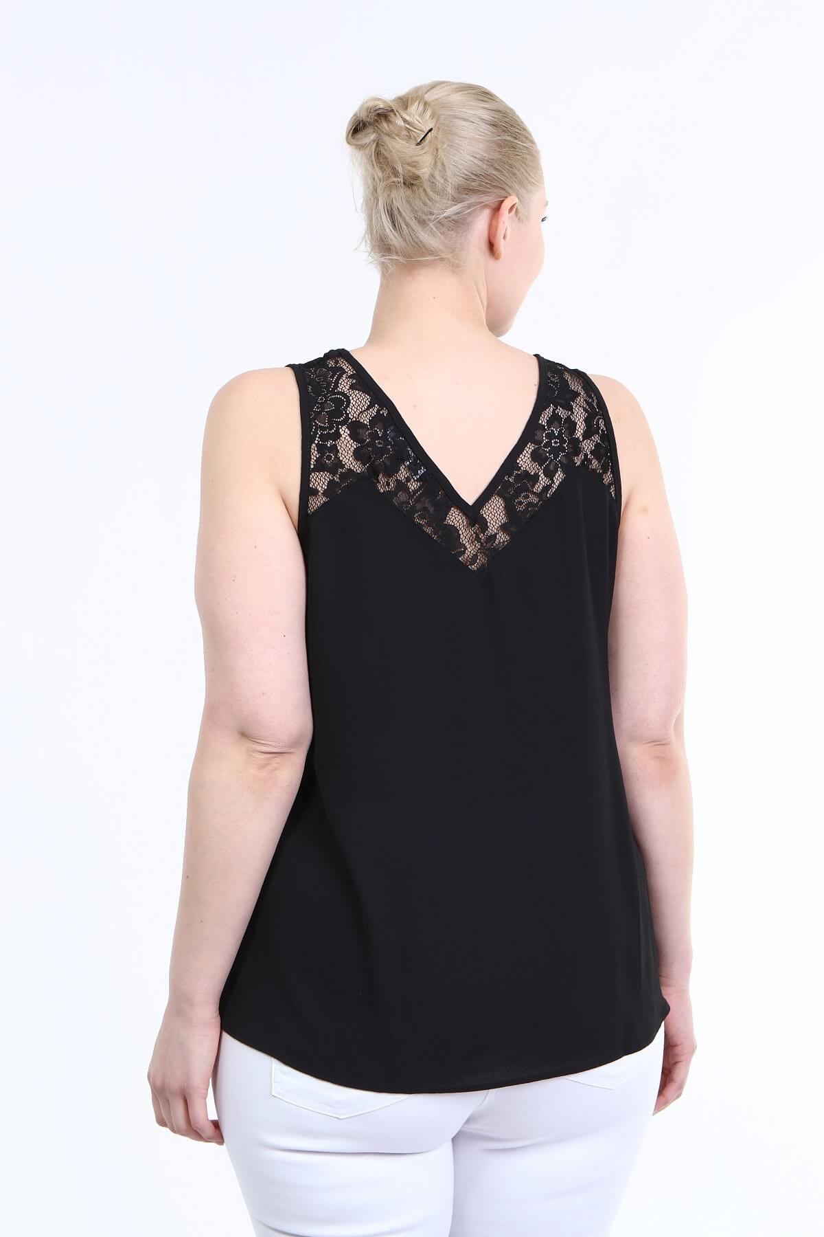 Myline-Dantel Detaylı Kolsuz Bluz-Büyük Beden Bluz-45686