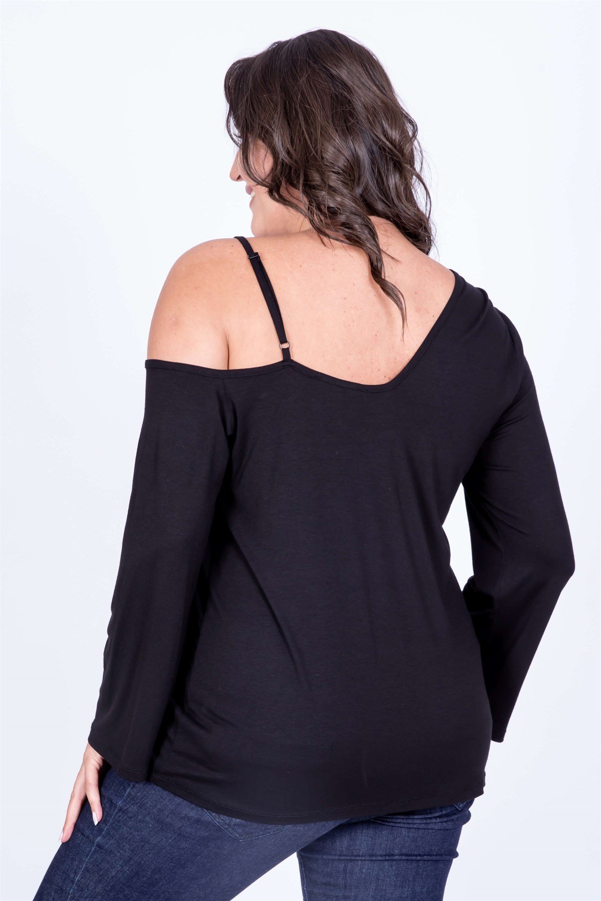 Myline-Dantel Detaylı Tek Omuz Bluz -Büyük Beden Bluz-35057