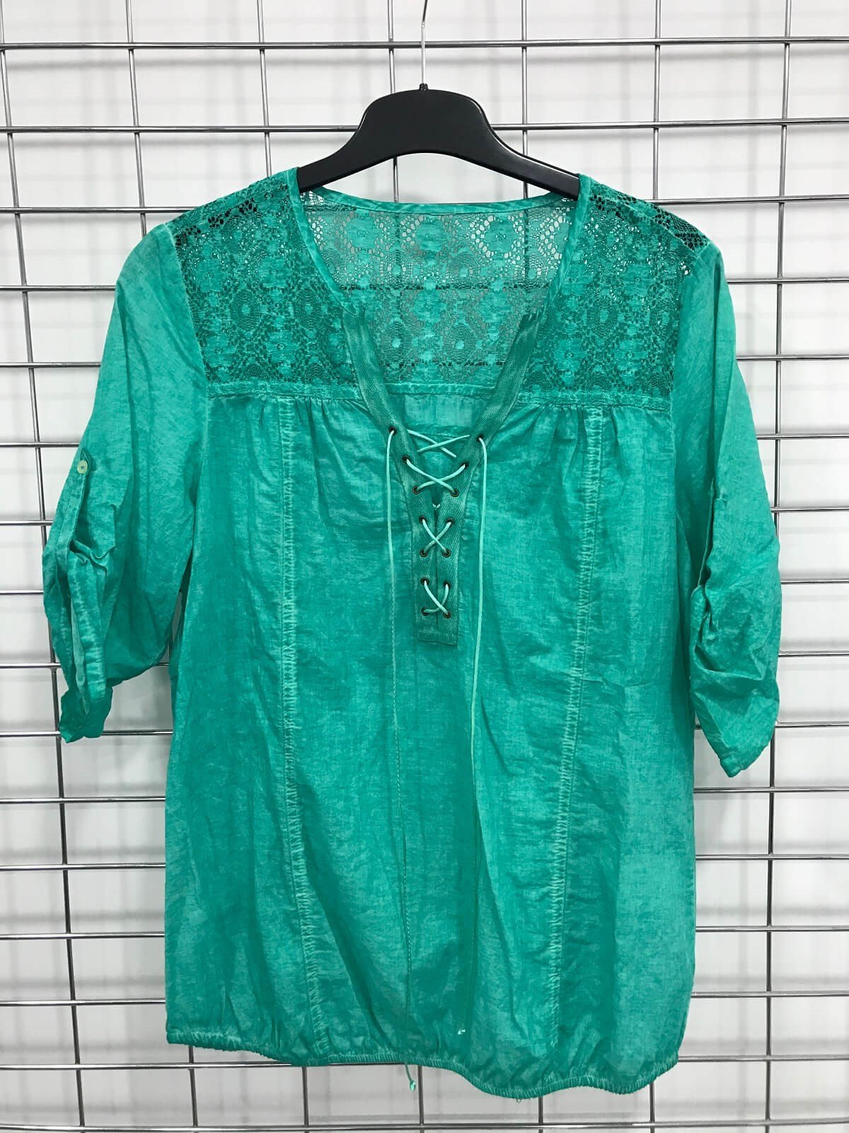 Myline-Dantel Detaylı Yağlı Boya Bluz-Büyük Beden Outlet-45665