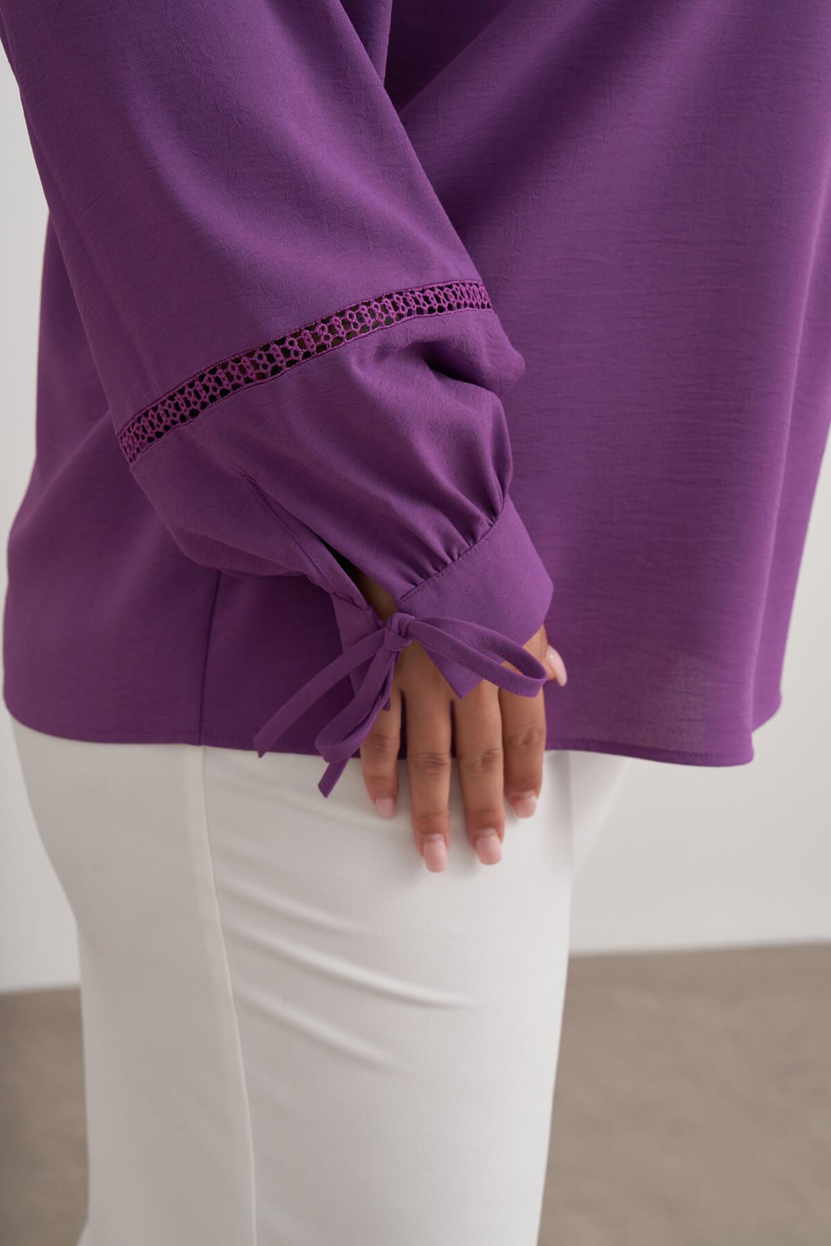 Myline-Dantel Şerit Detaylı Bluz-Büyük Beden Bluz-149512