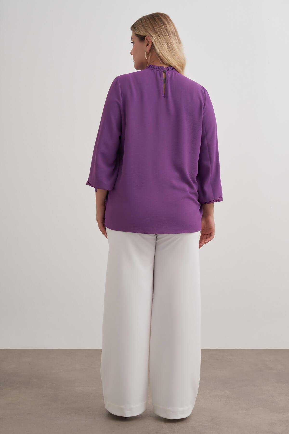 Myline-Dantel Şerit Detaylı Bluz-Büyük Beden Bluz-149512