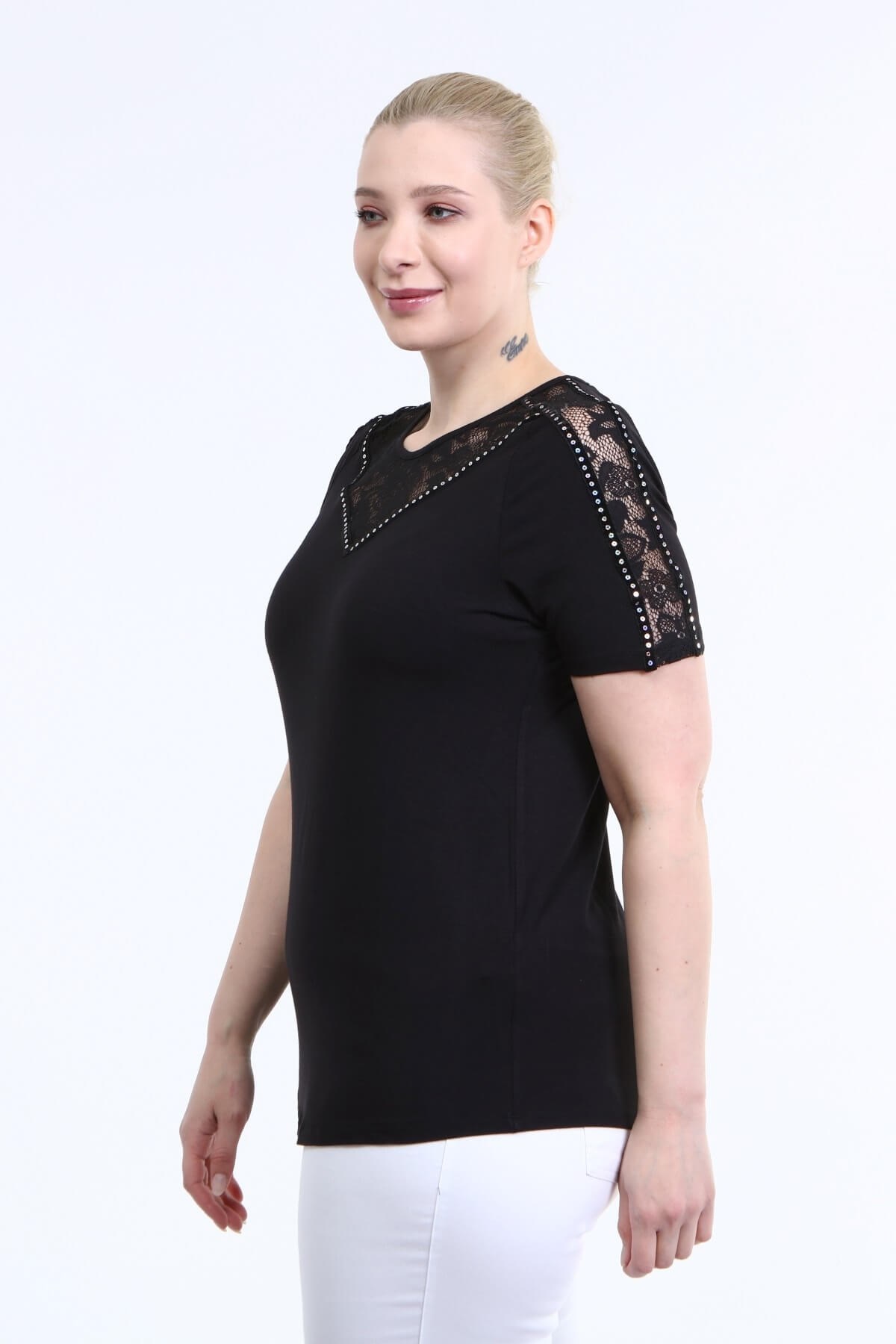 Myline-Dantel ve Pul Detaylı Bluz-Büyük Beden Bluz-45993