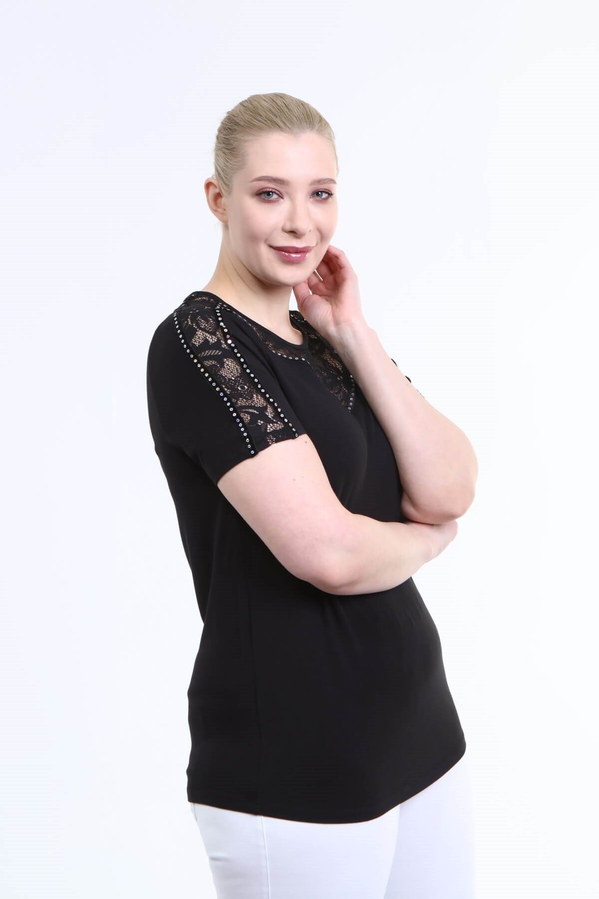 Myline-Dantel ve Pul Detaylı Bluz-Büyük Beden Bluz-45993