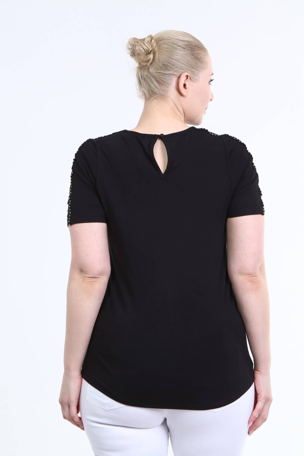 Myline-Dantel ve Pul Detaylı Bluz-Büyük Beden Bluz-45993