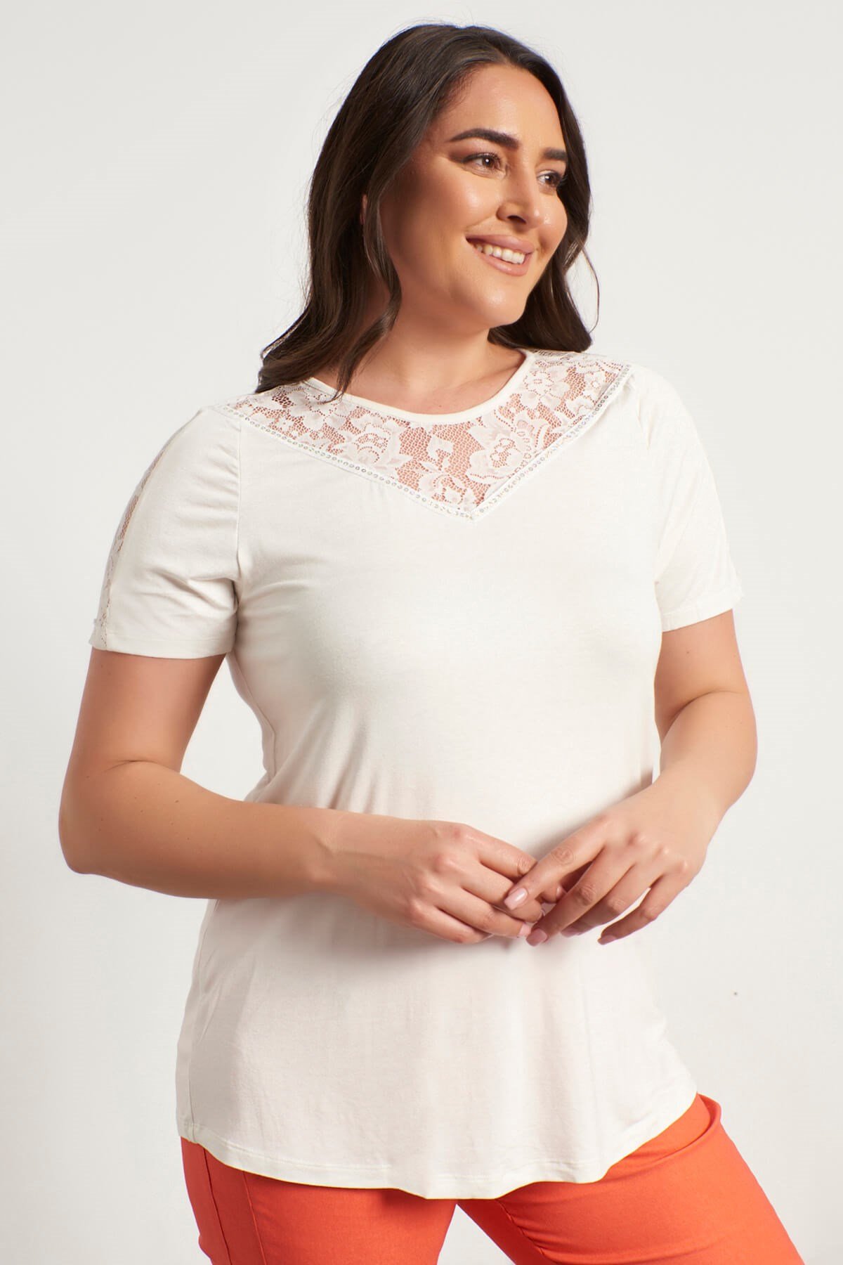 Myline-Dantel ve Pul Detaylı Bluz-Büyük Beden Bluz-46016