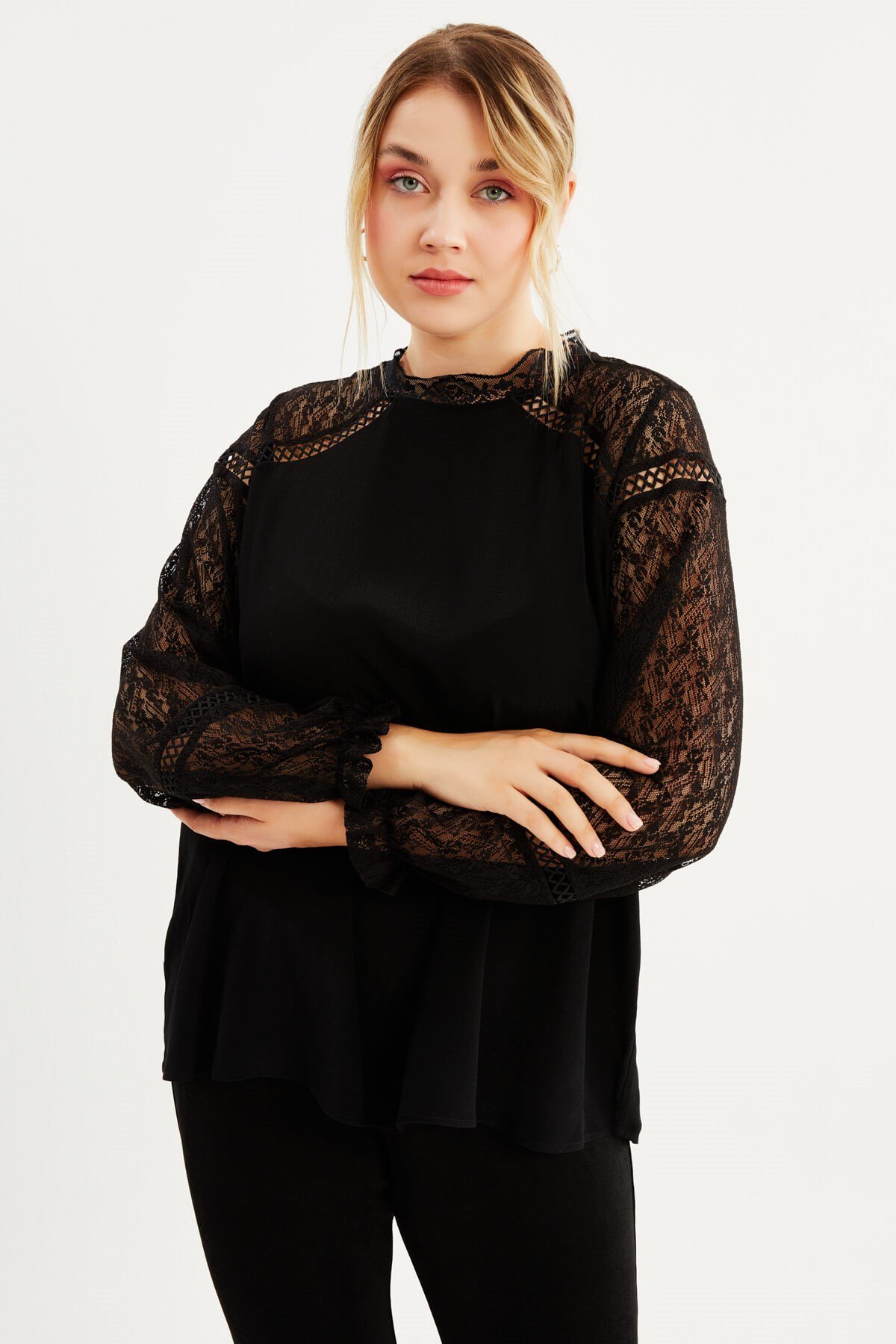 Myline-Dantelli Bluz-Büyük Beden Bluz-87996