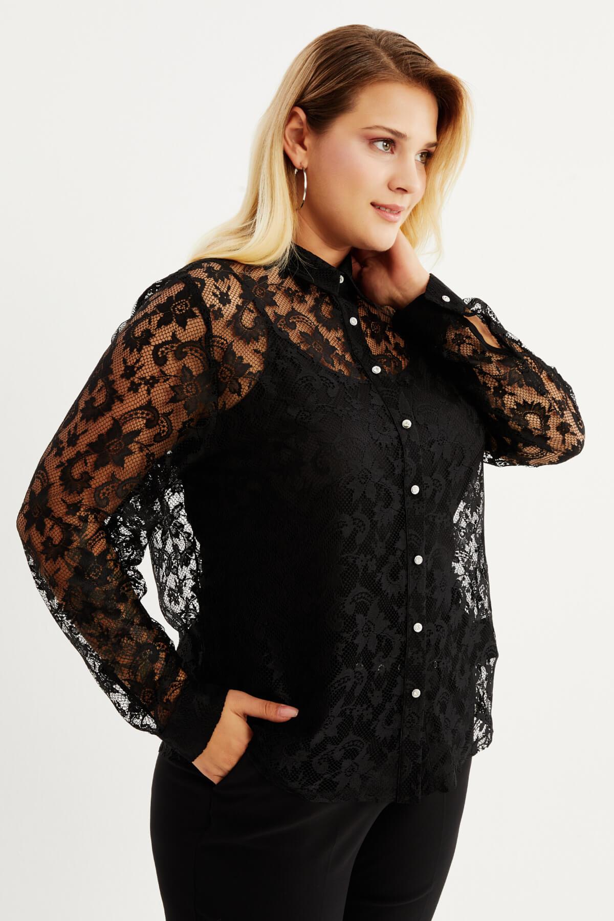 Myline-Dantelli Gömlek -Büyük Beden Gömlek-88020