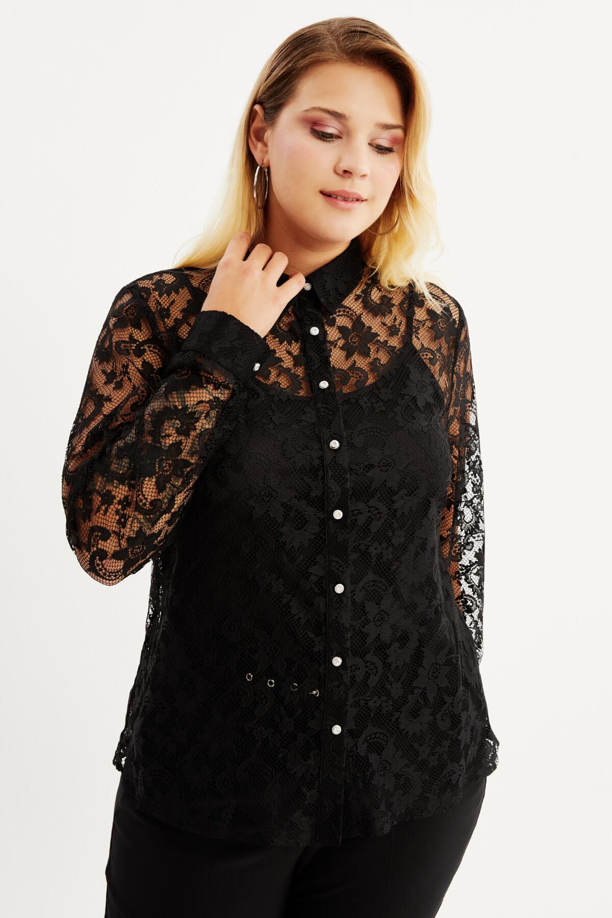 Myline-Dantelli Gömlek -Büyük Beden Gömlek-88020