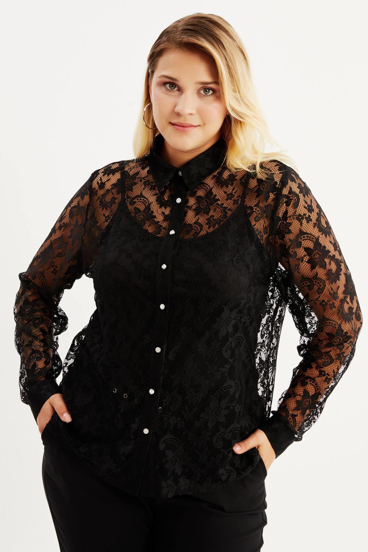 Myline-Dantelli Gömlek -Büyük Beden Gömlek-88020