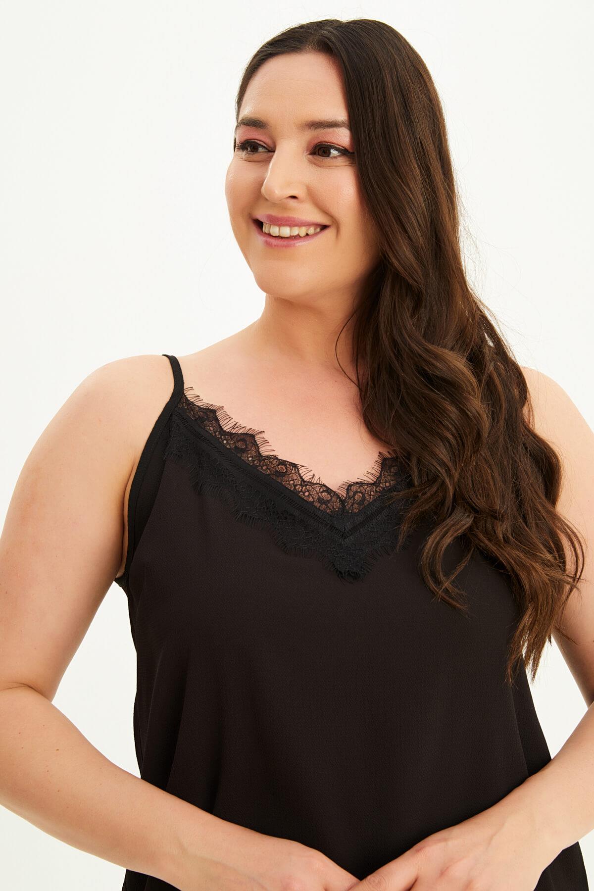 Myline-Dantelli İp Askılı Bluz-Büyük Beden Bluz-34805