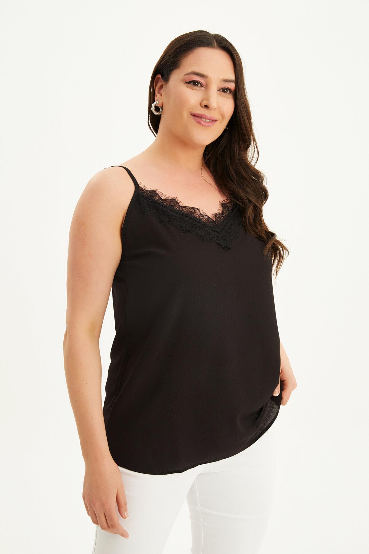 Myline-Dantelli İp Askılı Bluz-Büyük Beden Bluz-34805